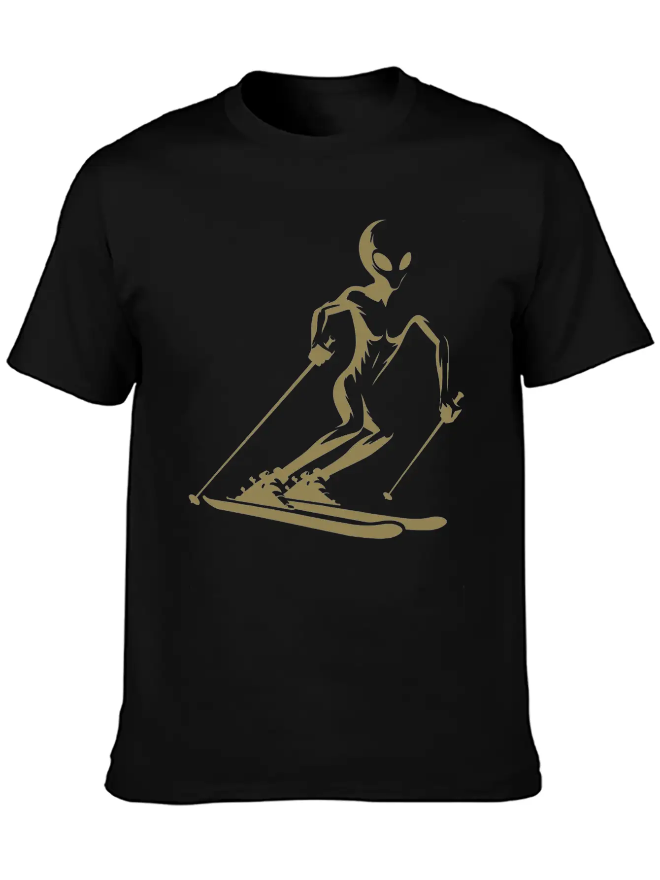 Alien Skier Silhouette For Minimalist Winter Sport Lightweight Cotton T-Shirt – Daily Comfort Graphic Shirt