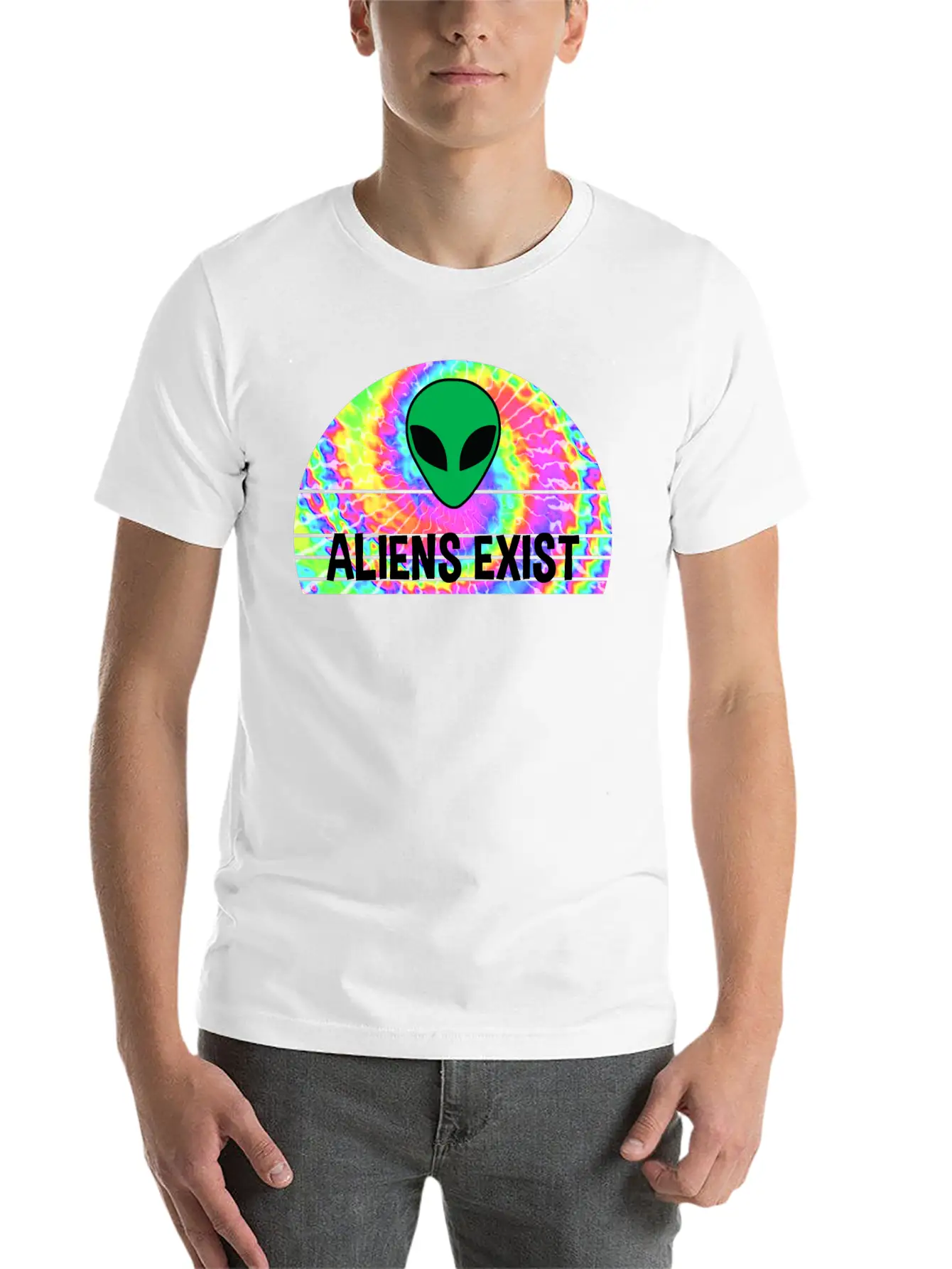 Aliens Exist Half Circle Tie Dye Print Relaxed Everyday Tee – Lightweight And Durable Cotton