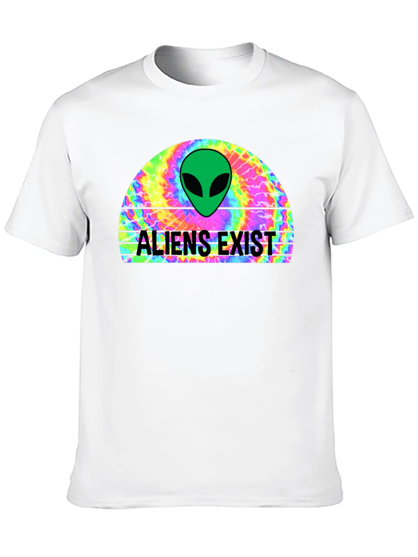 Aliens Exist Half Circle Tie Dye Print Relaxed Everyday Tee – Lightweight And Durable Cotton
