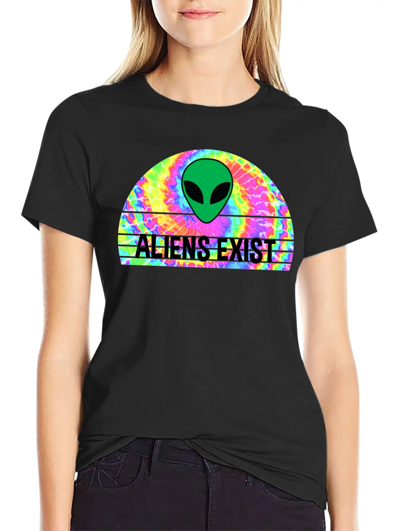 Aliens Exist Half Circle Tie Dye Print Relaxed Everyday Tee – Lightweight And Durable Cotton