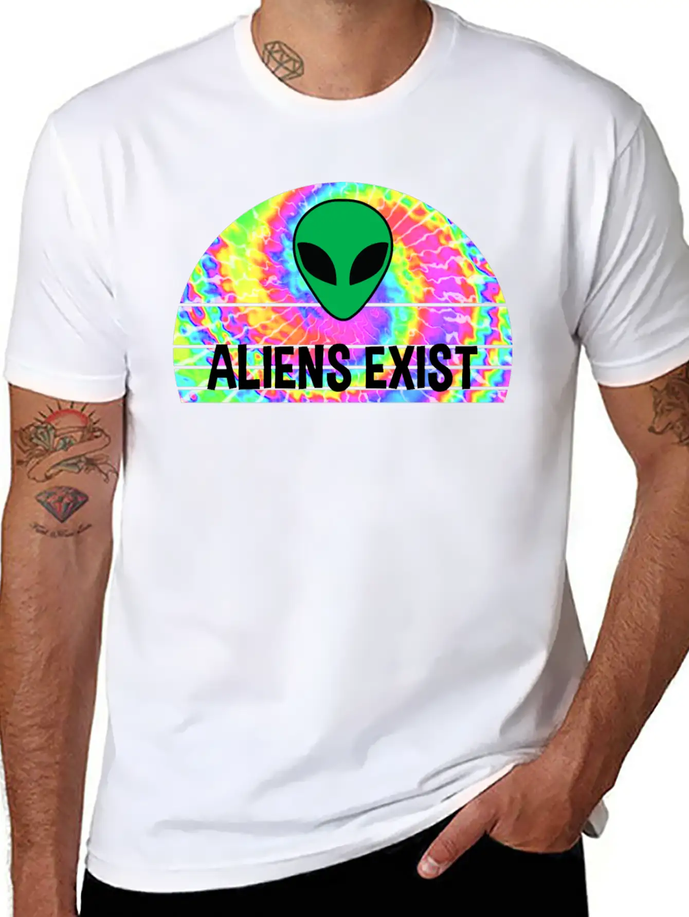 Aliens Exist Half Circle Tie Dye Print Relaxed Everyday Tee – Lightweight And Durable Cotton
