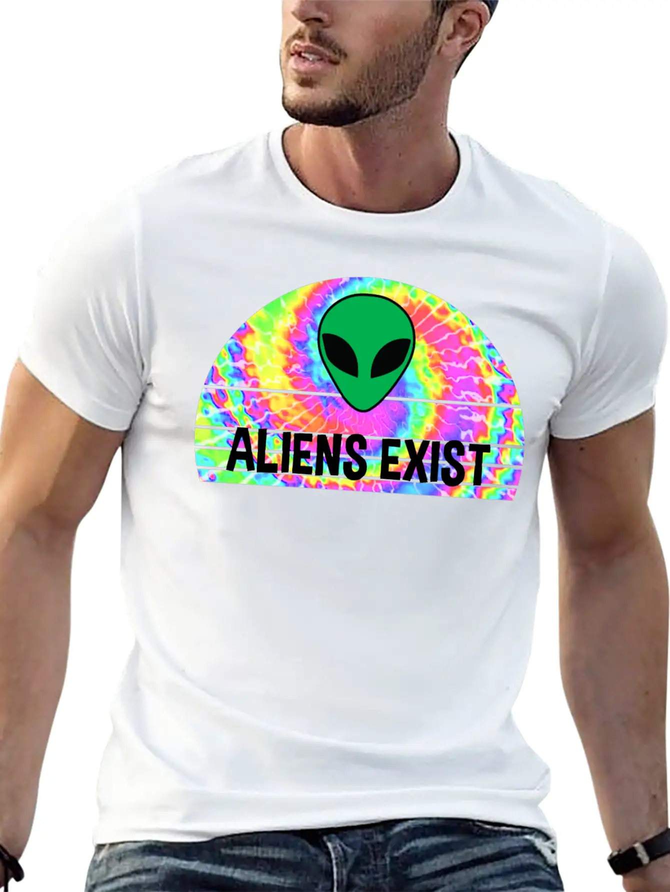 Aliens Exist Half Circle Tie Dye Print Relaxed Everyday Tee – Lightweight And Durable Cotton