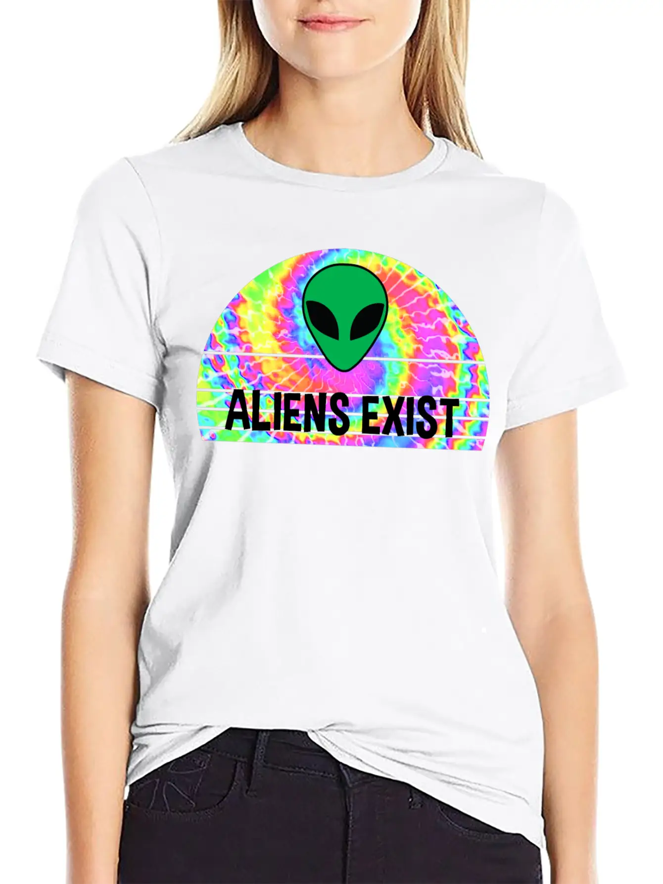Aliens Exist Half Circle Tie Dye Print Relaxed Everyday Tee – Lightweight And Durable Cotton