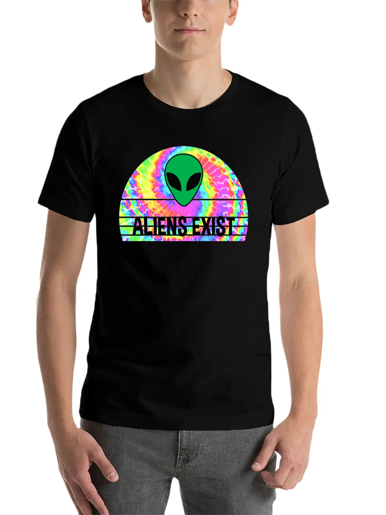 Aliens Exist Half Circle Tie Dye Print Relaxed Everyday Tee – Lightweight And Durable Cotton