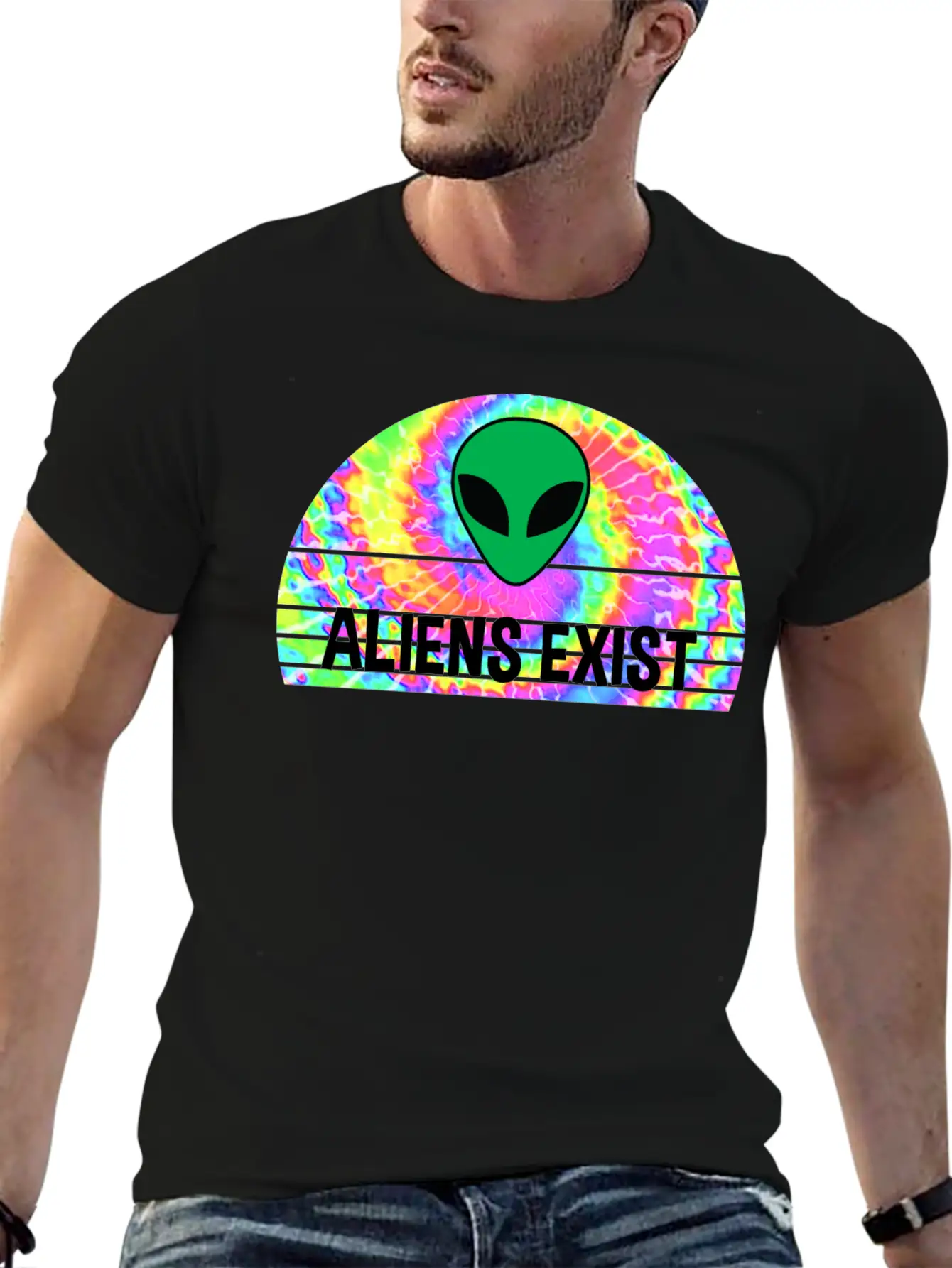 Aliens Exist Half Circle Tie Dye Print Relaxed Everyday Tee – Lightweight And Durable Cotton