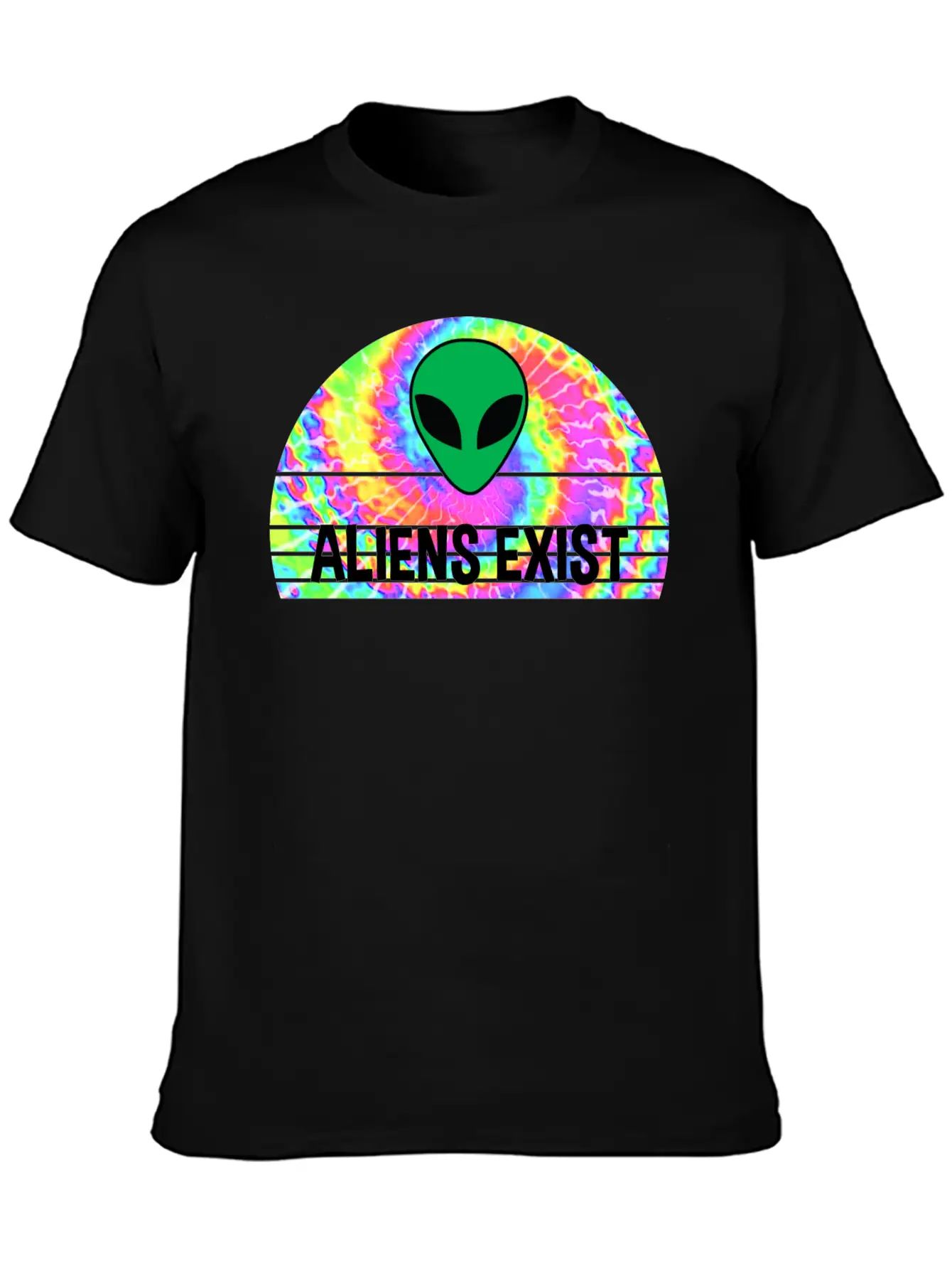 Aliens Exist Half Circle Tie Dye Print Relaxed Everyday Tee – Lightweight And Durable Cotton
