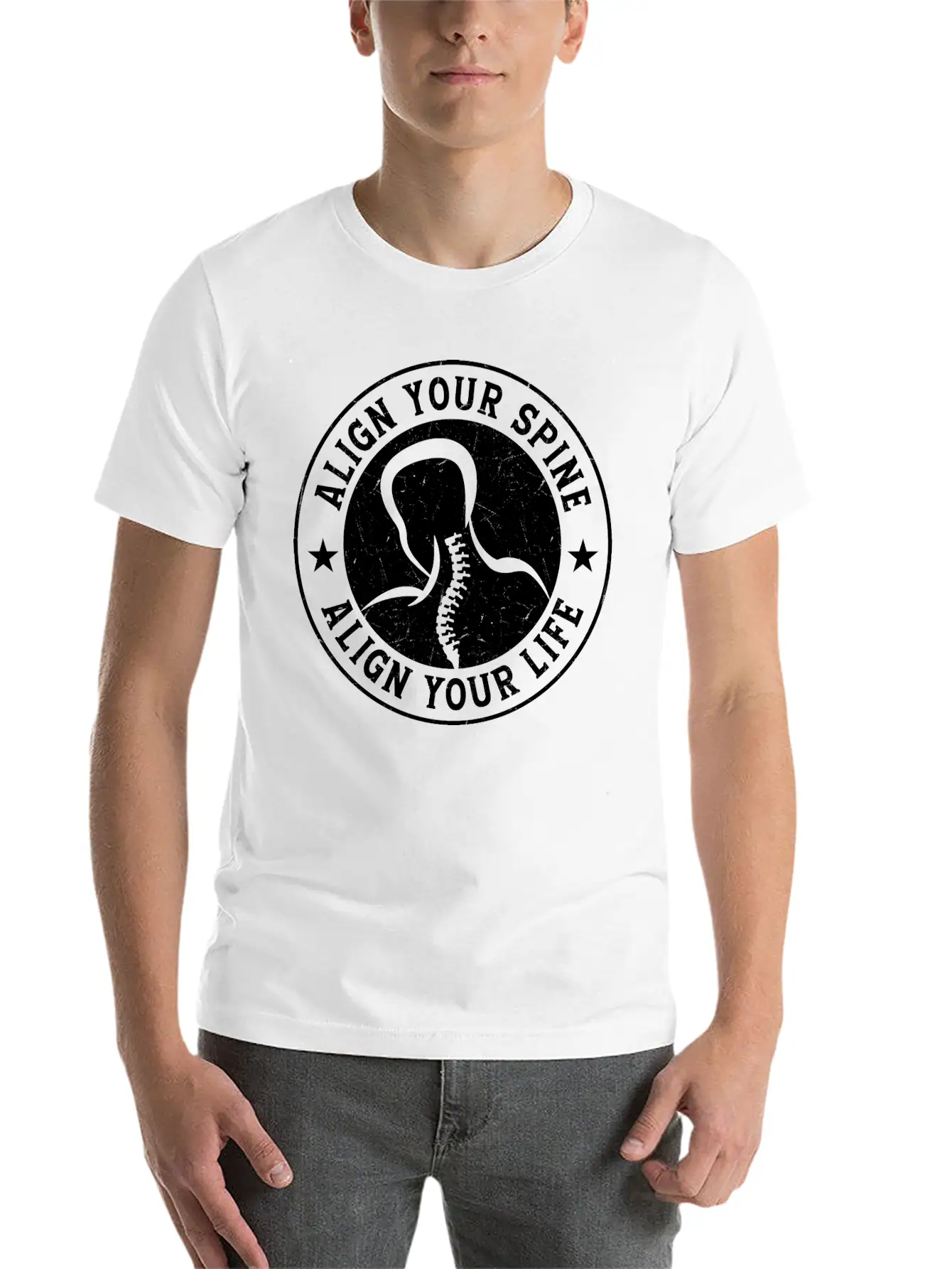 Align Your Spine Align Your Life Chiropractor Chir Stylish Everyday T-Shirt – Unisex Basic Cotton Tee