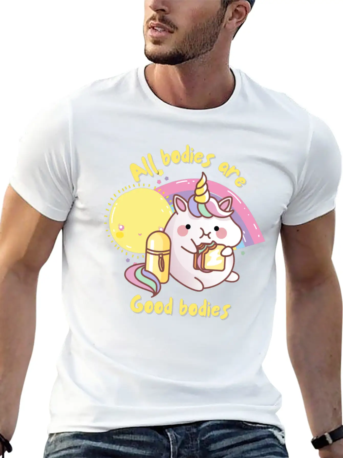 All Bodies Are Good Bodies, Funny Unicorn Modern Fit Casual T-Shirt – Clean And Versatile Design