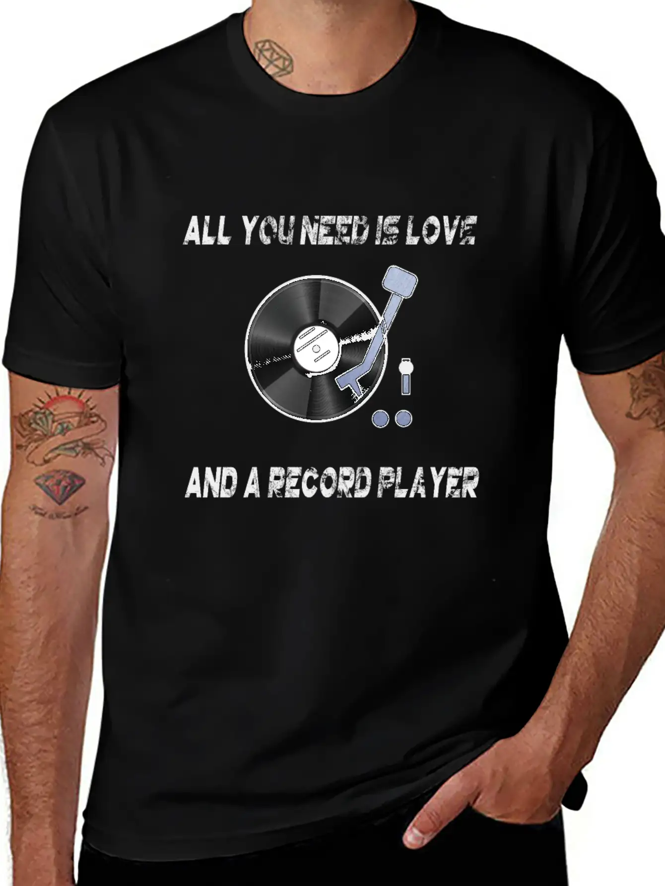 All You Need Is Love And A Record Player Turntable Relaxed Everyday Tee – Lightweight And Durable Cotton