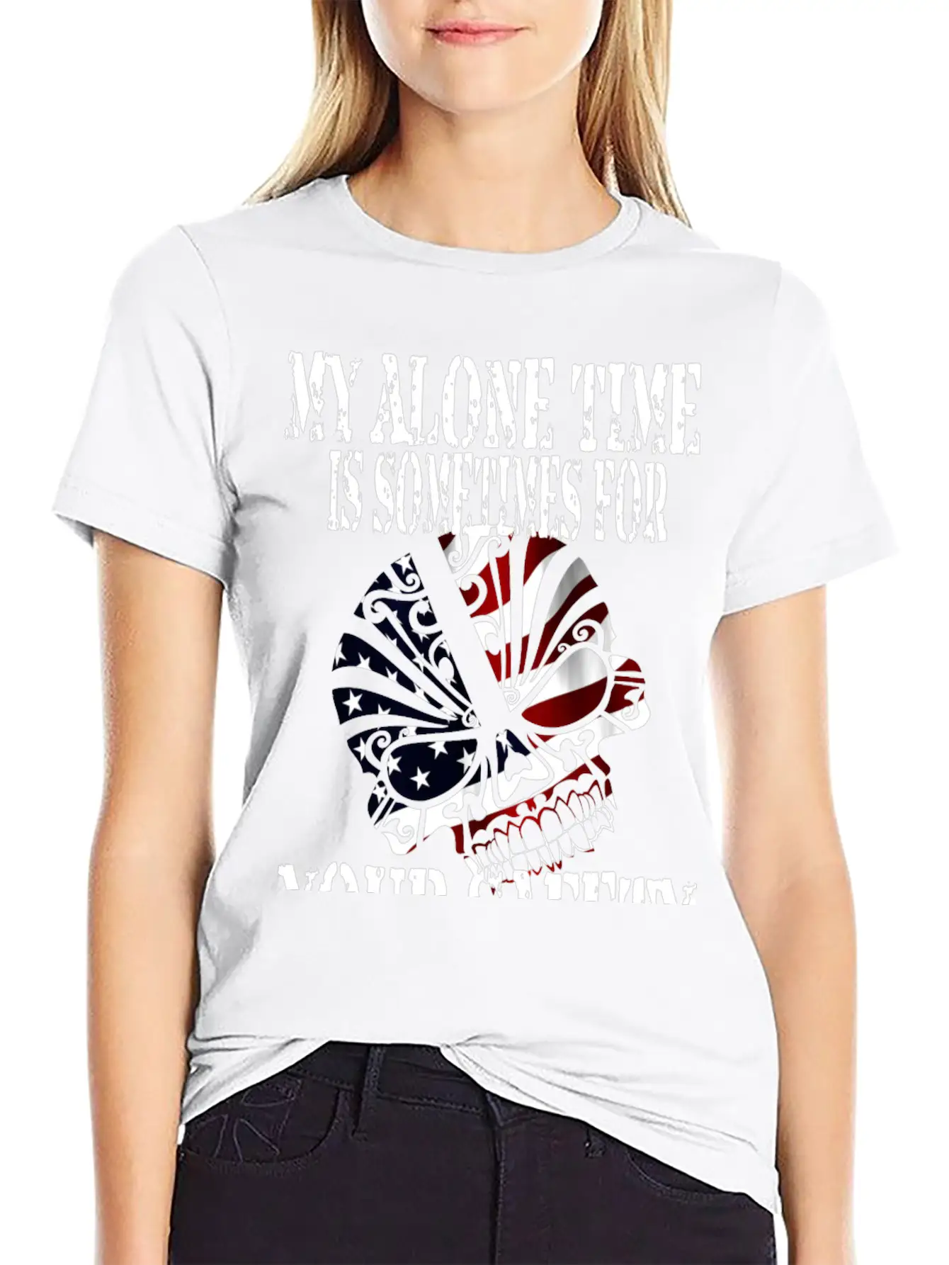 Alone, Skull, Stars And Stripes, Proud, Patriot Unisex Casual T-Shirt – Clean Design For Daily Comfort