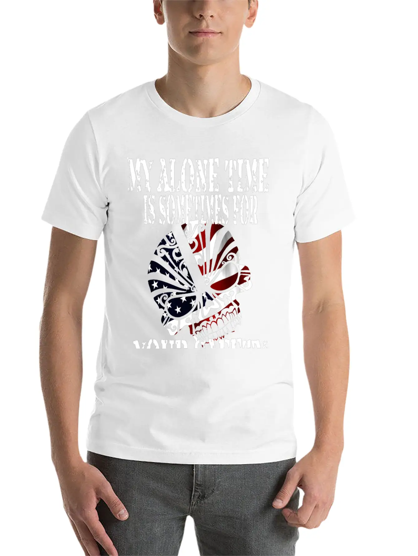 Alone, Skull, Stars And Stripes, Proud, Patriot Unisex Casual T-Shirt – Clean Design For Daily Comfort