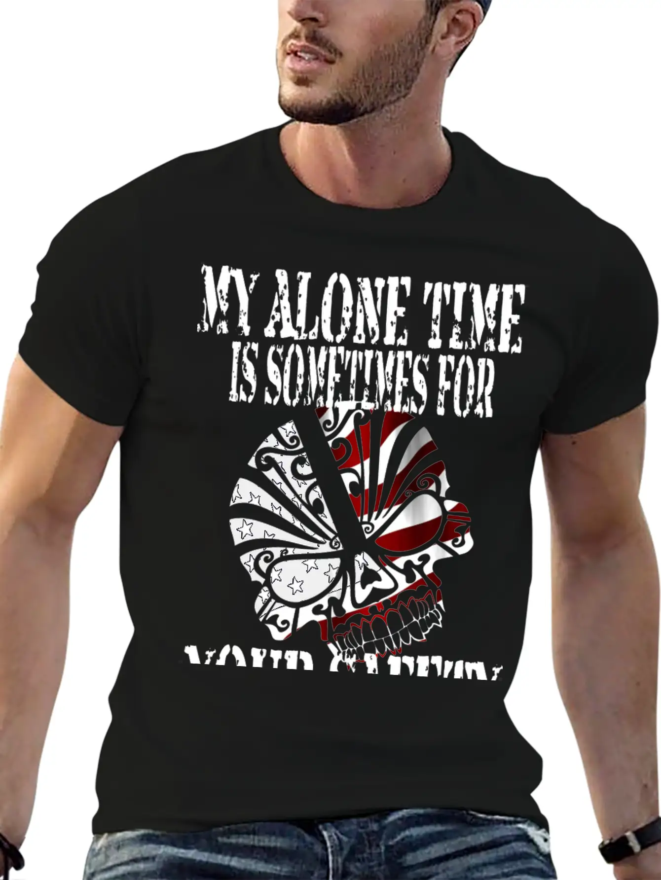 Alone, Skull, Stars And Stripes, Proud, Patriot Unisex Casual T-Shirt – Clean Design For Daily Comfort