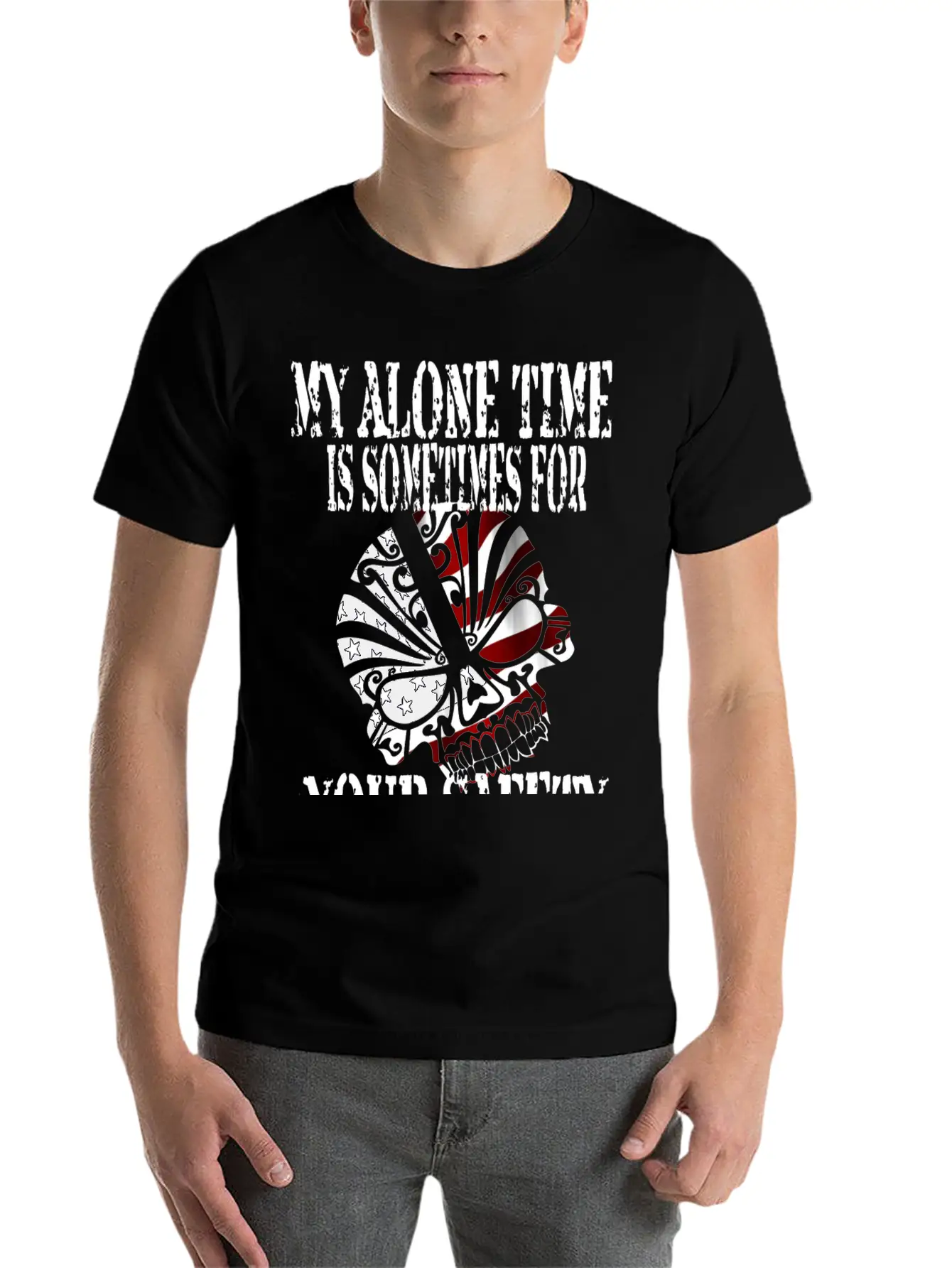 Alone, Skull, Stars And Stripes, Proud, Patriot Unisex Casual T-Shirt – Clean Design For Daily Comfort
