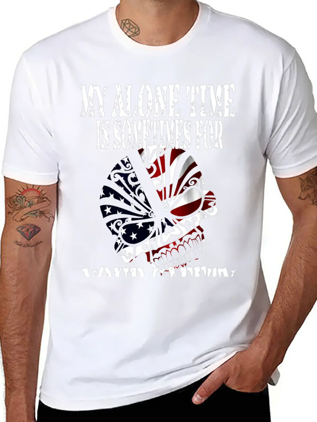 Alone, Skull, Stars And Stripes, Proud, Patriot Unisex Casual T-Shirt – Clean Design For Daily Comfort