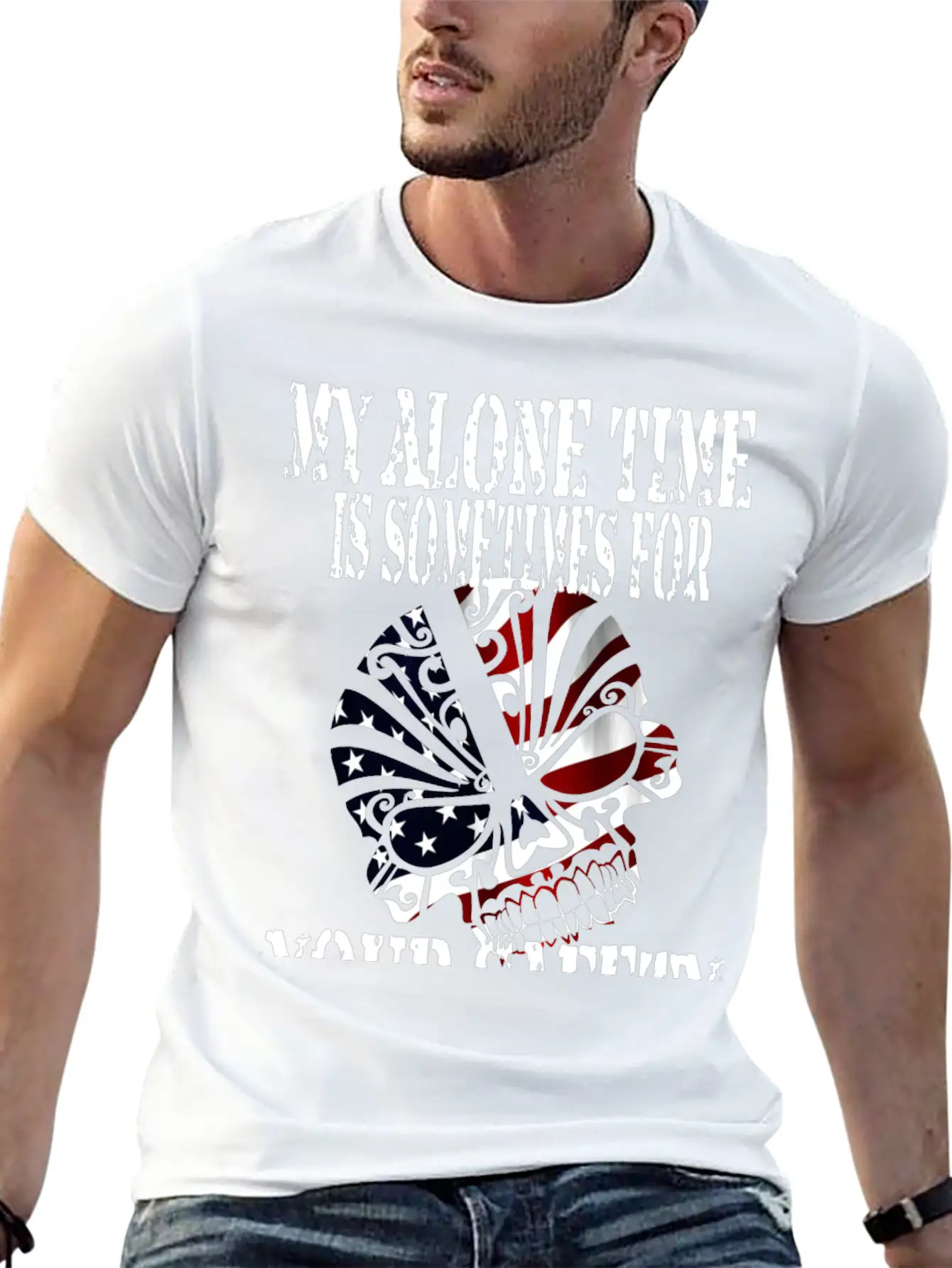 Alone, Skull, Stars And Stripes, Proud, Patriot Unisex Casual T-Shirt – Clean Design For Daily Comfort