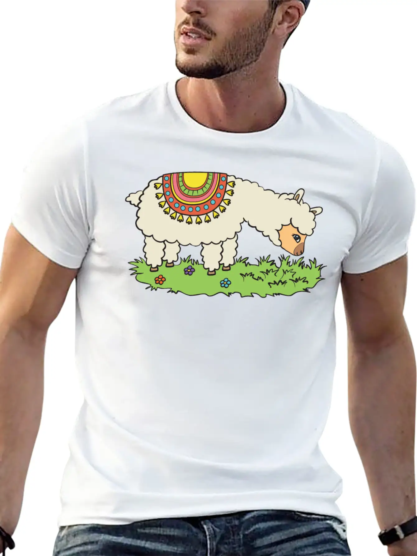 Alpaca Eats Grass On A Meadow Basic Graphic T-Shirt – Daily Comfort In Soft Cotton