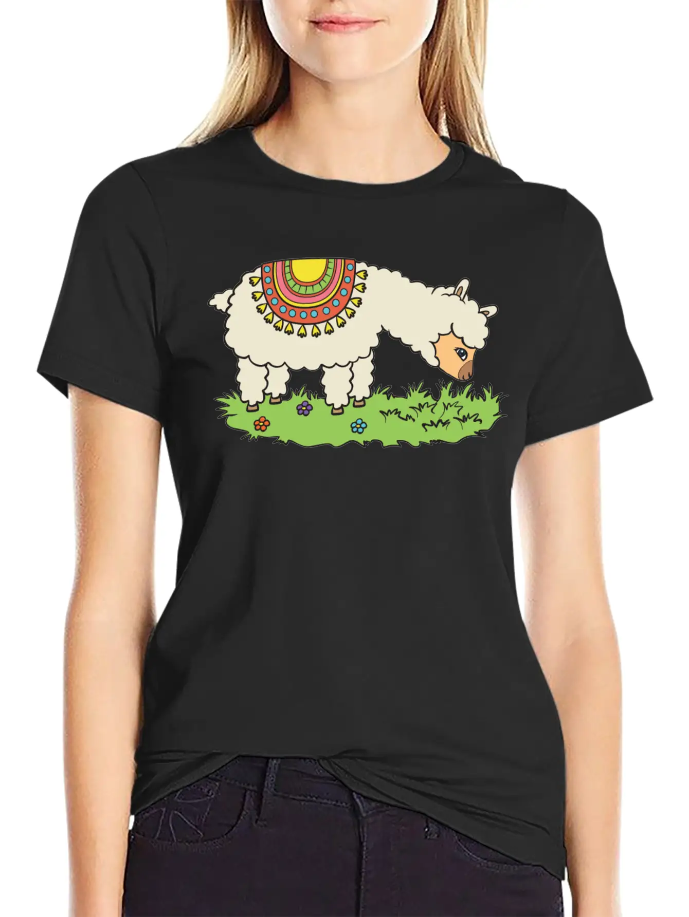 Alpaca Eats Grass On A Meadow Basic Graphic T-Shirt – Daily Comfort In Soft Cotton