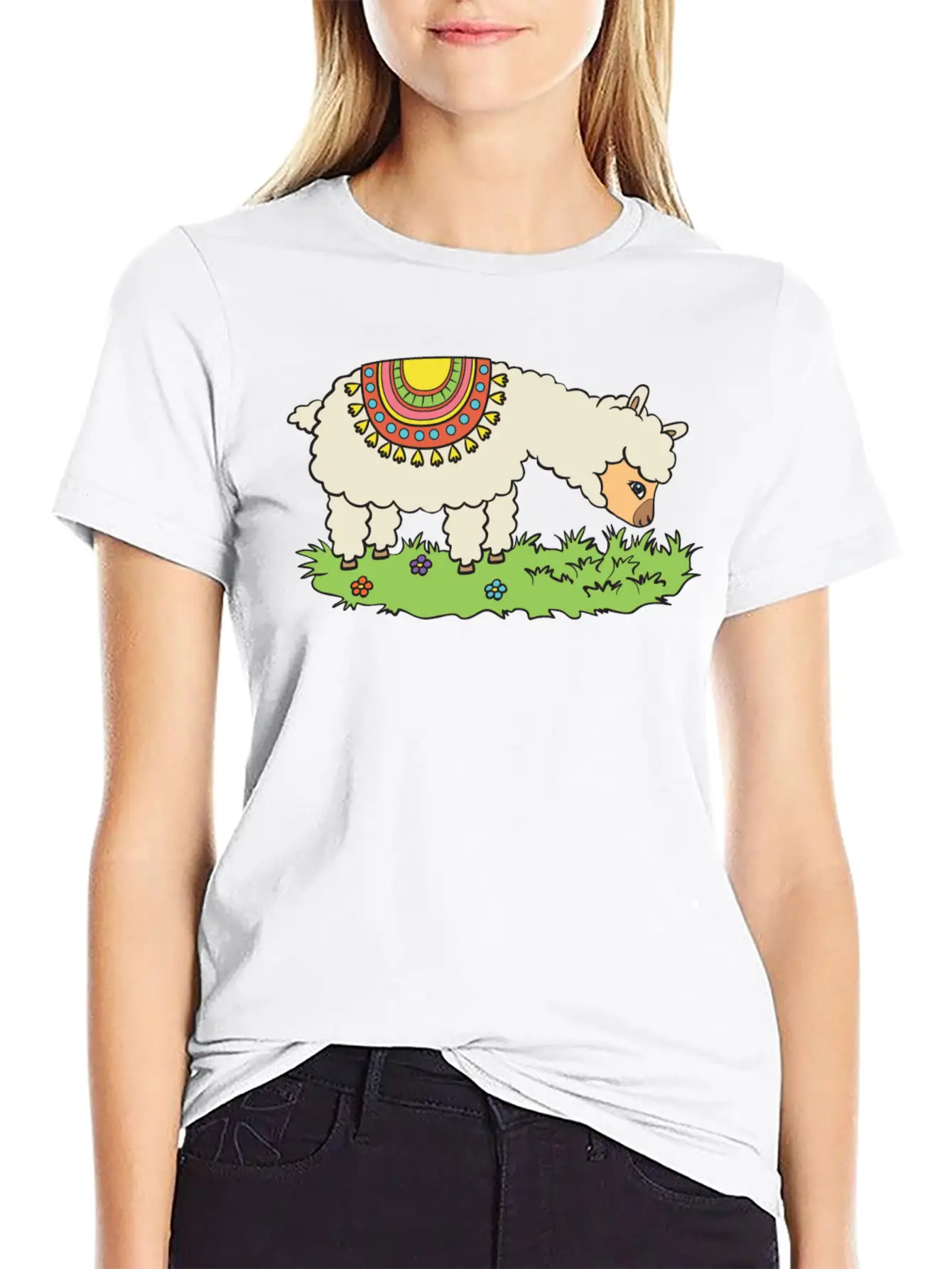 Alpaca Eats Grass On A Meadow Basic Graphic T-Shirt – Daily Comfort In Soft Cotton