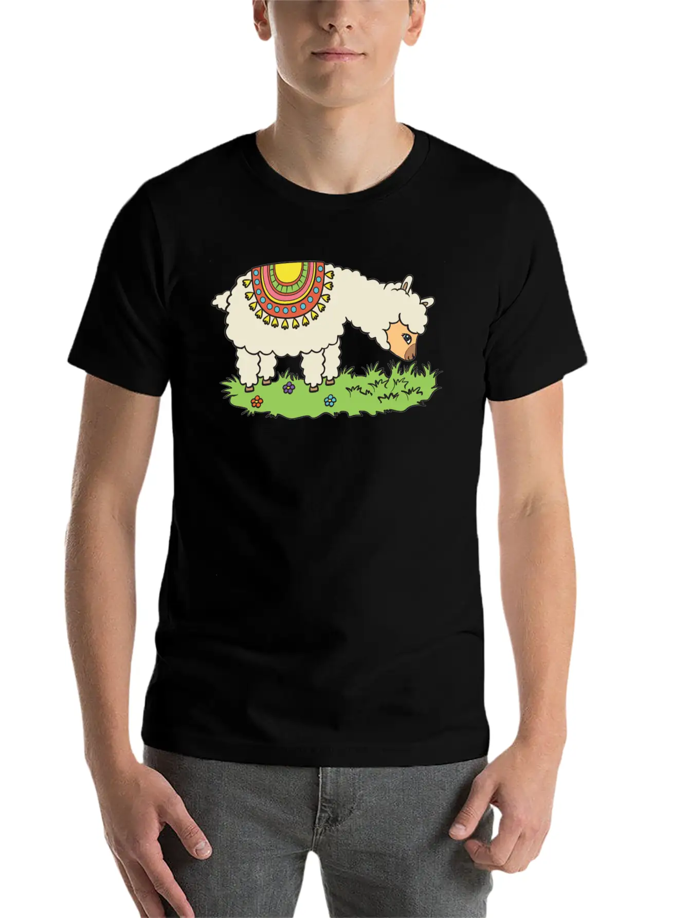Alpaca Eats Grass On A Meadow Basic Graphic T-Shirt – Daily Comfort In Soft Cotton