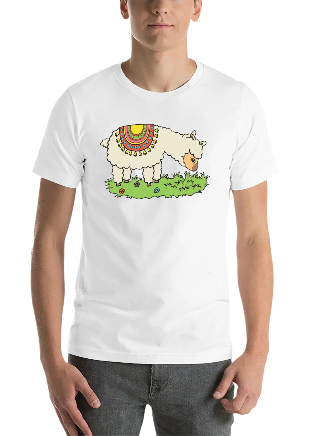 Alpaca Eats Grass On A Meadow Basic Graphic T-Shirt – Daily Comfort In Soft Cotton