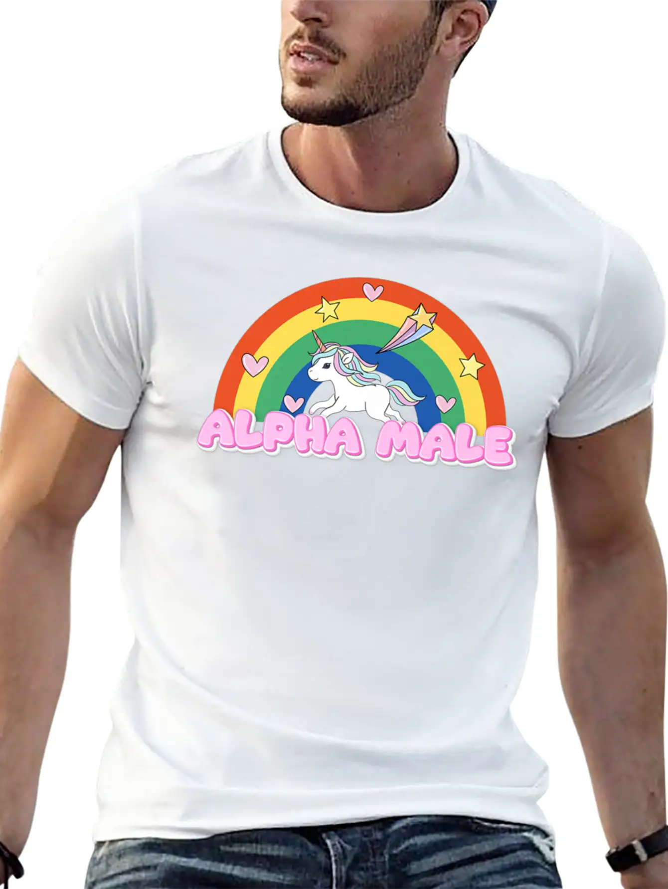 Alpha Male Funny Rainbow Unicorn Unisex Casual T-Shirt – Clean Design For Daily Comfort