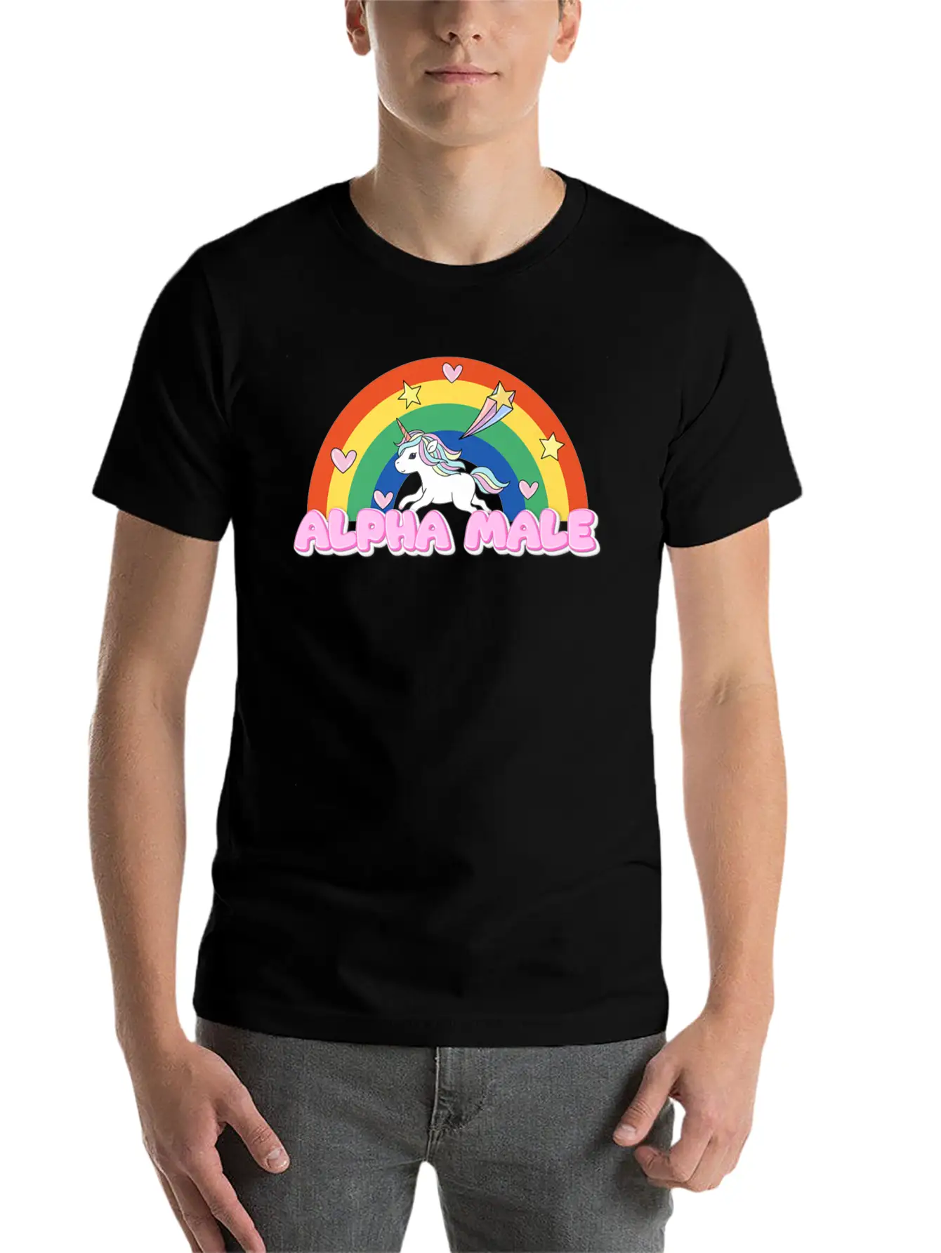 Alpha Male Funny Rainbow Unicorn Unisex Casual T-Shirt – Clean Design For Daily Comfort