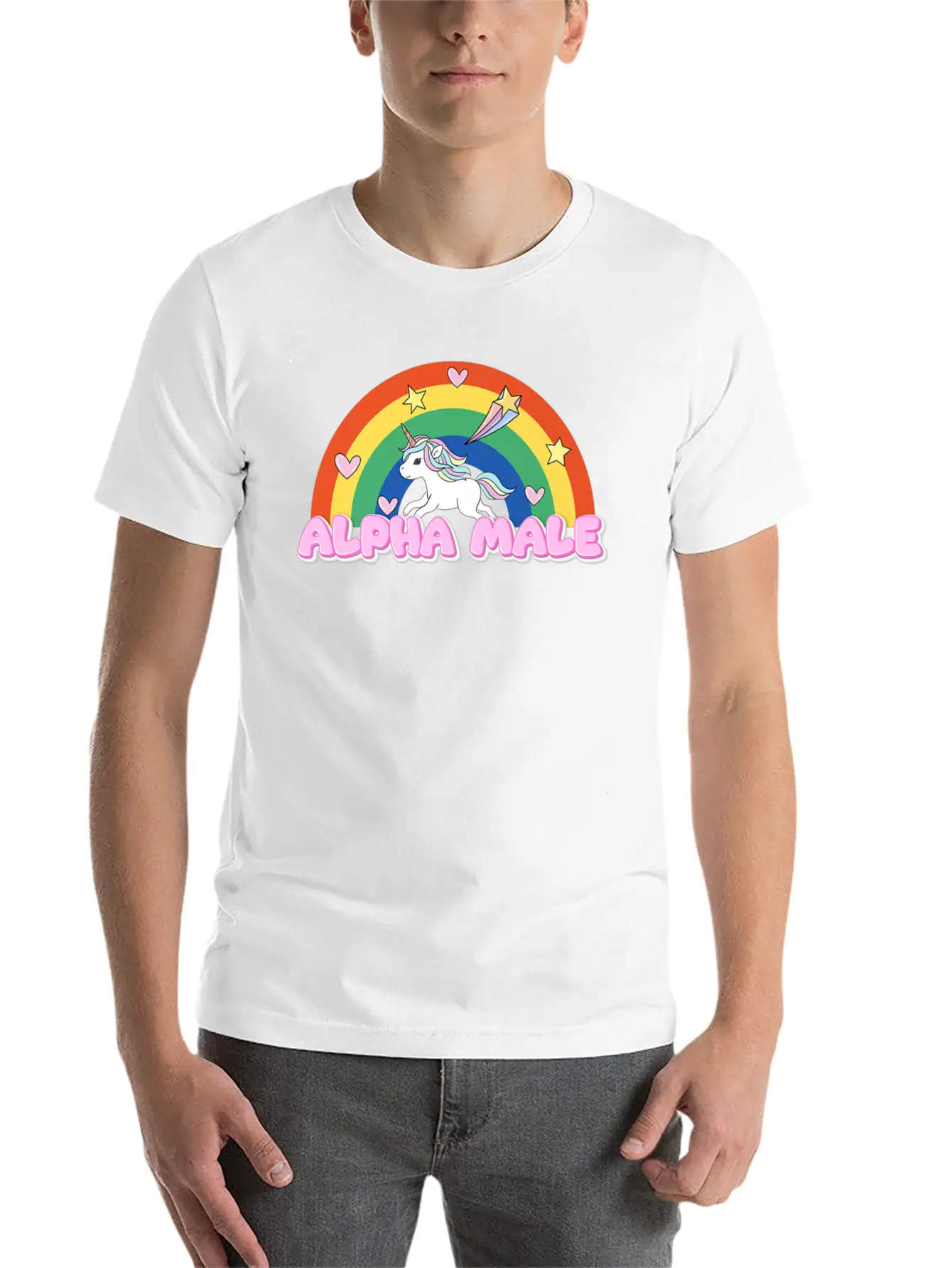 Alpha Male Funny Rainbow Unicorn Unisex Casual T-Shirt – Clean Design For Daily Comfort