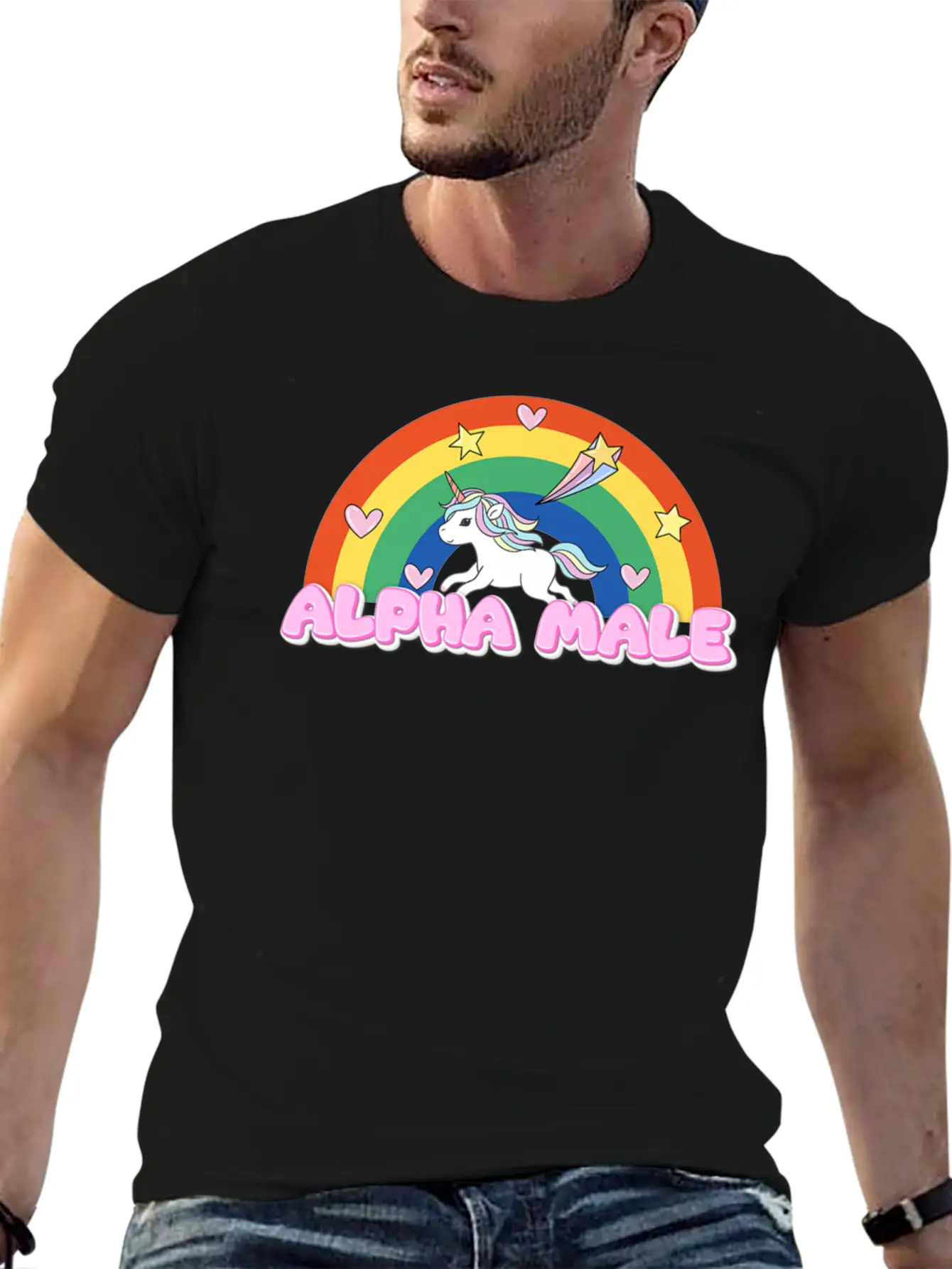 Alpha Male Funny Rainbow Unicorn Unisex Casual T-Shirt – Clean Design For Daily Comfort
