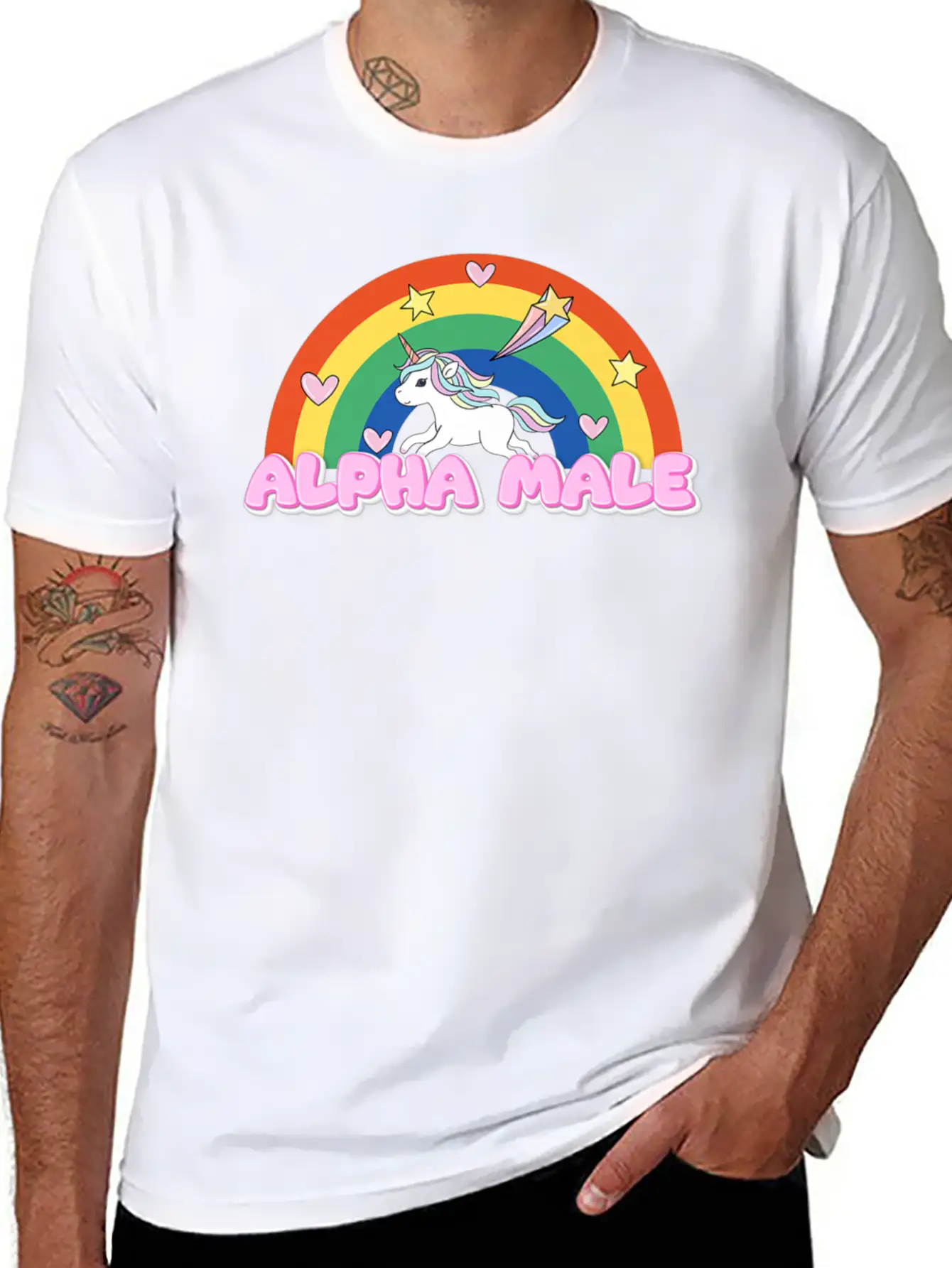 Alpha Male Funny Rainbow Unicorn Unisex Casual T-Shirt – Clean Design For Daily Comfort