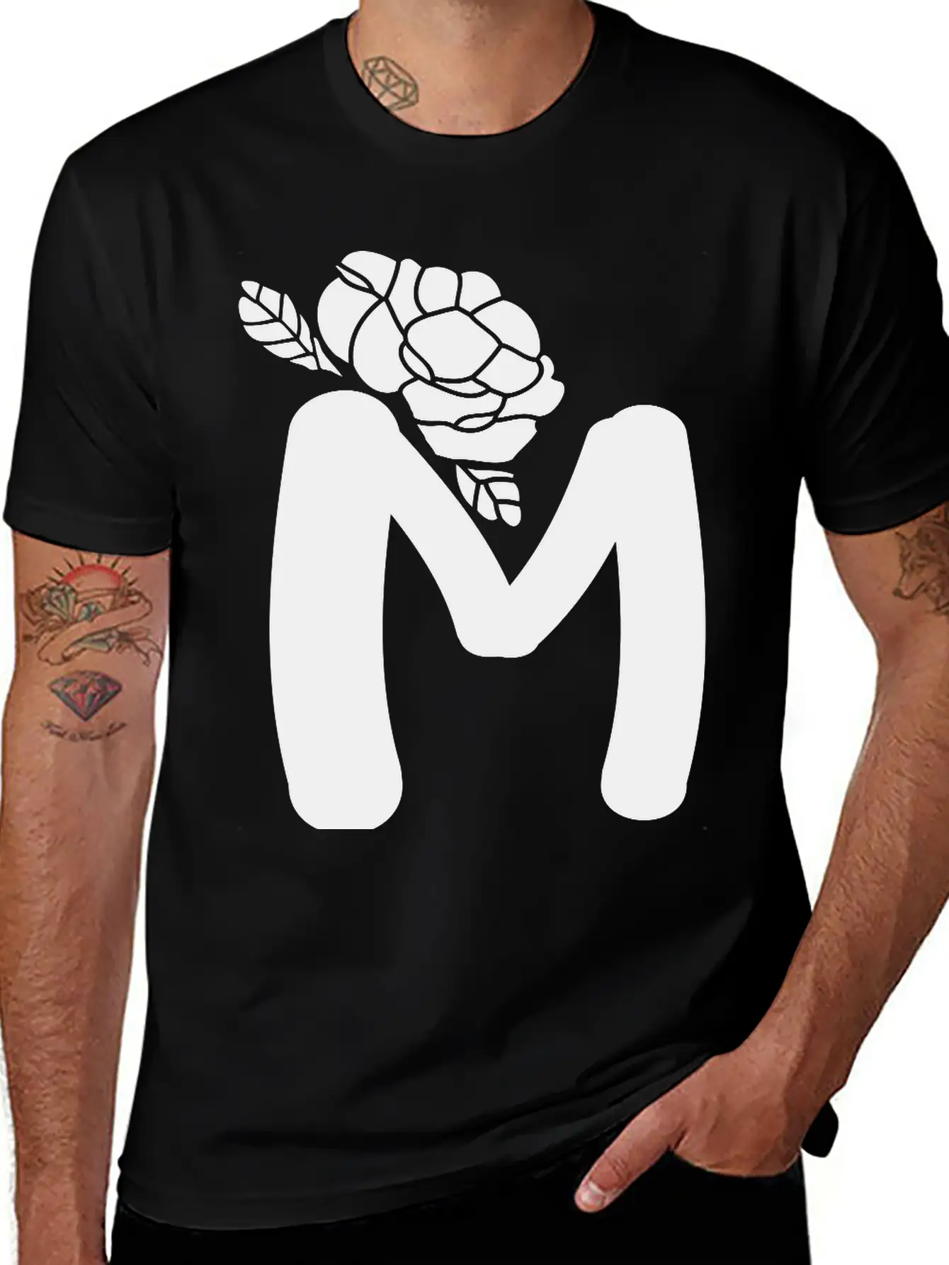 Alphabet Letter M With Flower Lightweight Cotton T-Shirt – Daily Comfort Graphic Shirt