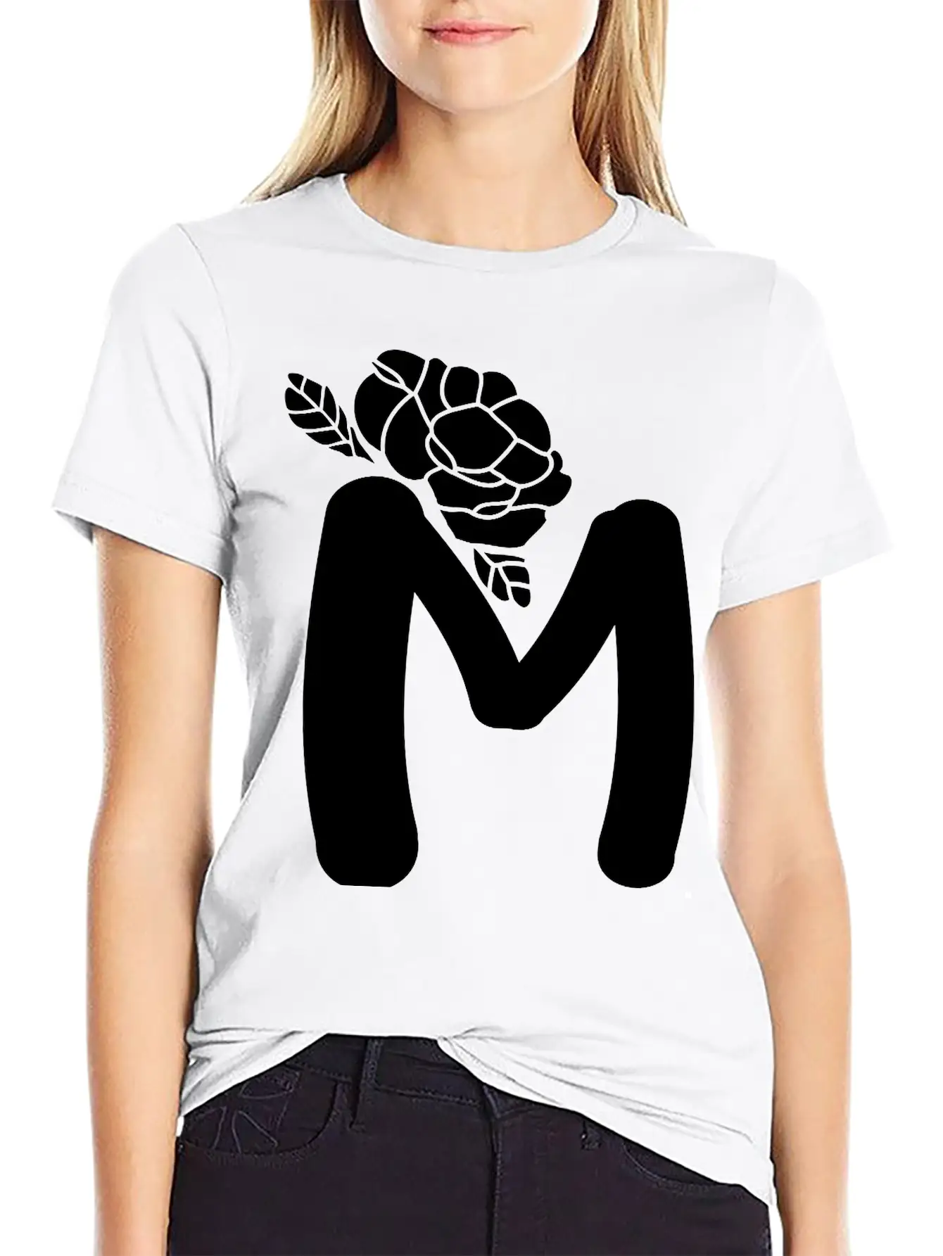 Alphabet Letter M With Flower Lightweight Cotton T-Shirt – Daily Comfort Graphic Shirt