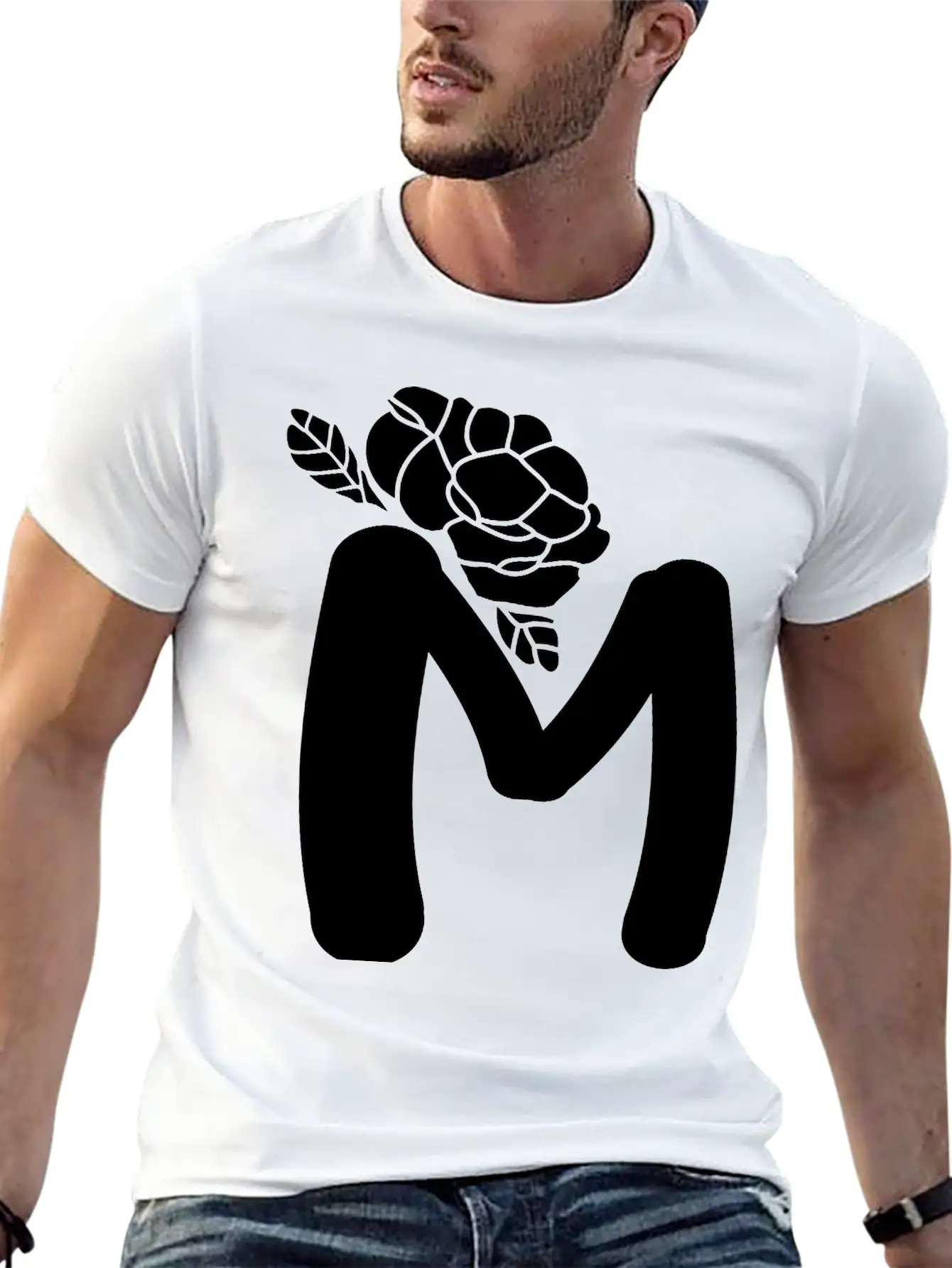 Alphabet Letter M With Flower Lightweight Cotton T-Shirt – Daily Comfort Graphic Shirt