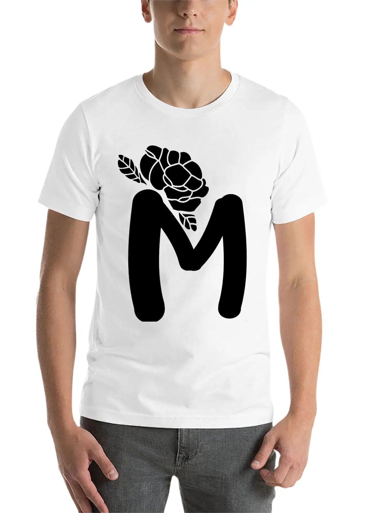 Alphabet Letter M With Flower Lightweight Cotton T-Shirt – Daily Comfort Graphic Shirt