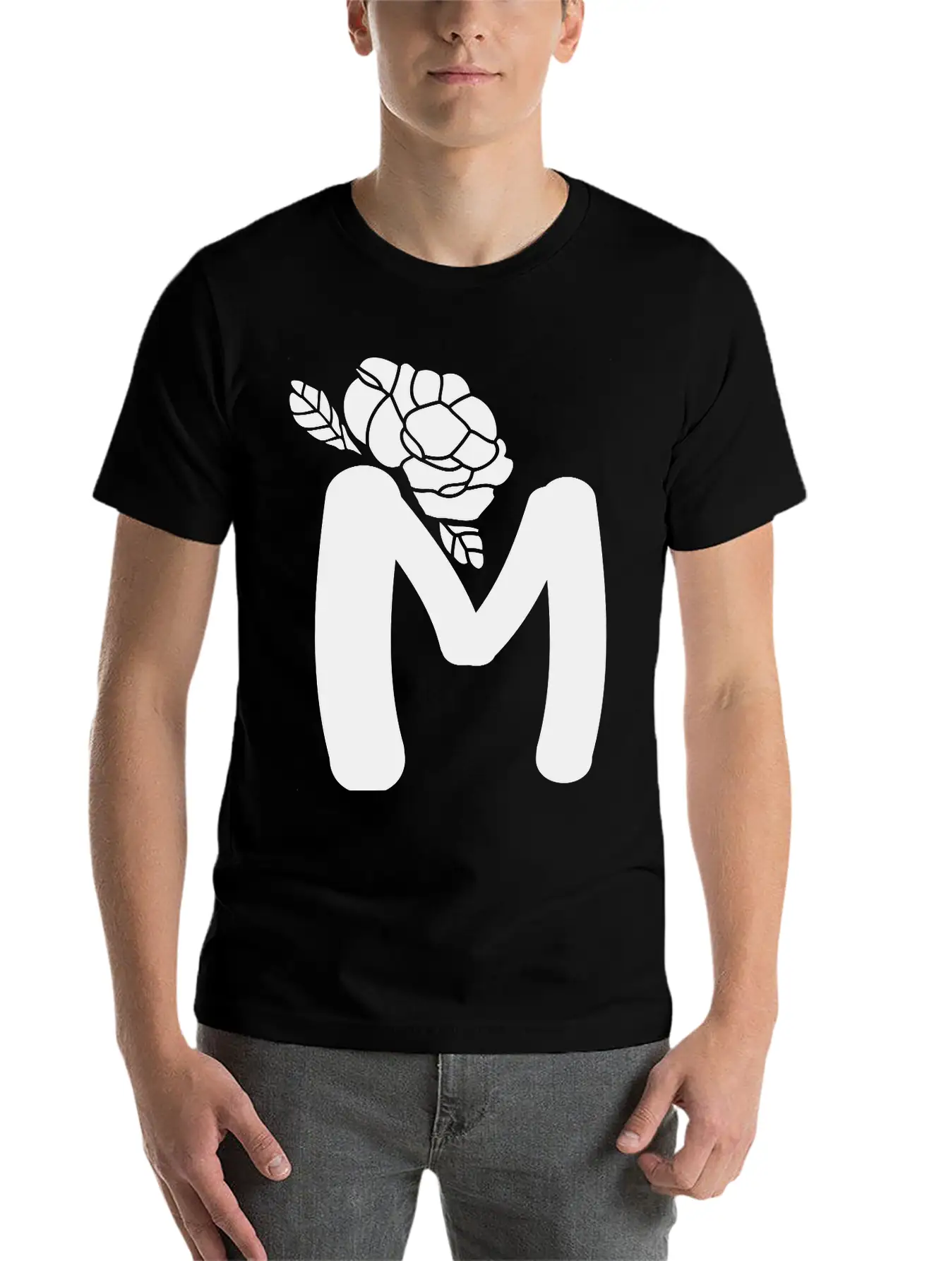 Alphabet Letter M With Flower Lightweight Cotton T-Shirt – Daily Comfort Graphic Shirt