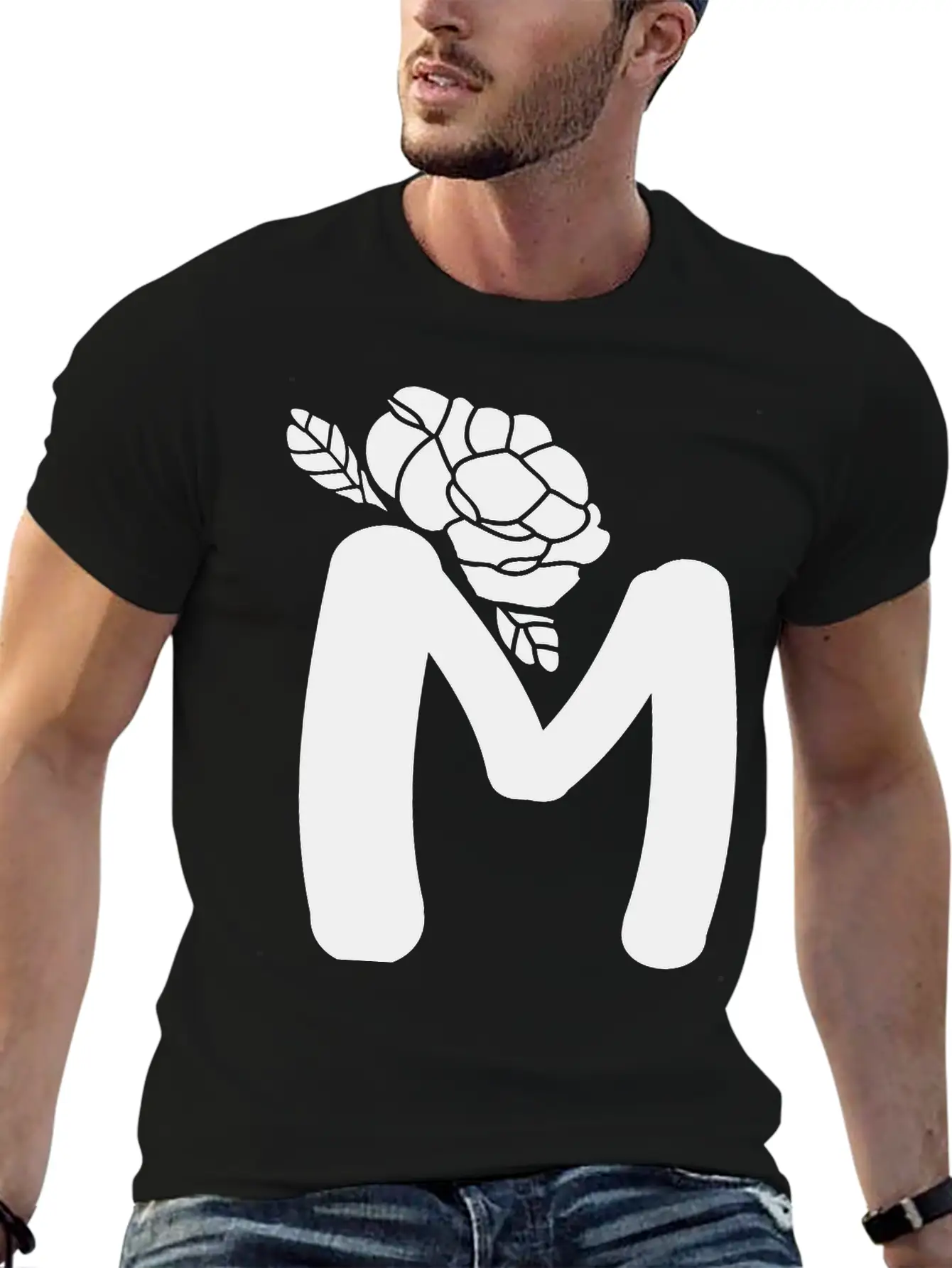 Alphabet Letter M With Flower Lightweight Cotton T-Shirt – Daily Comfort Graphic Shirt