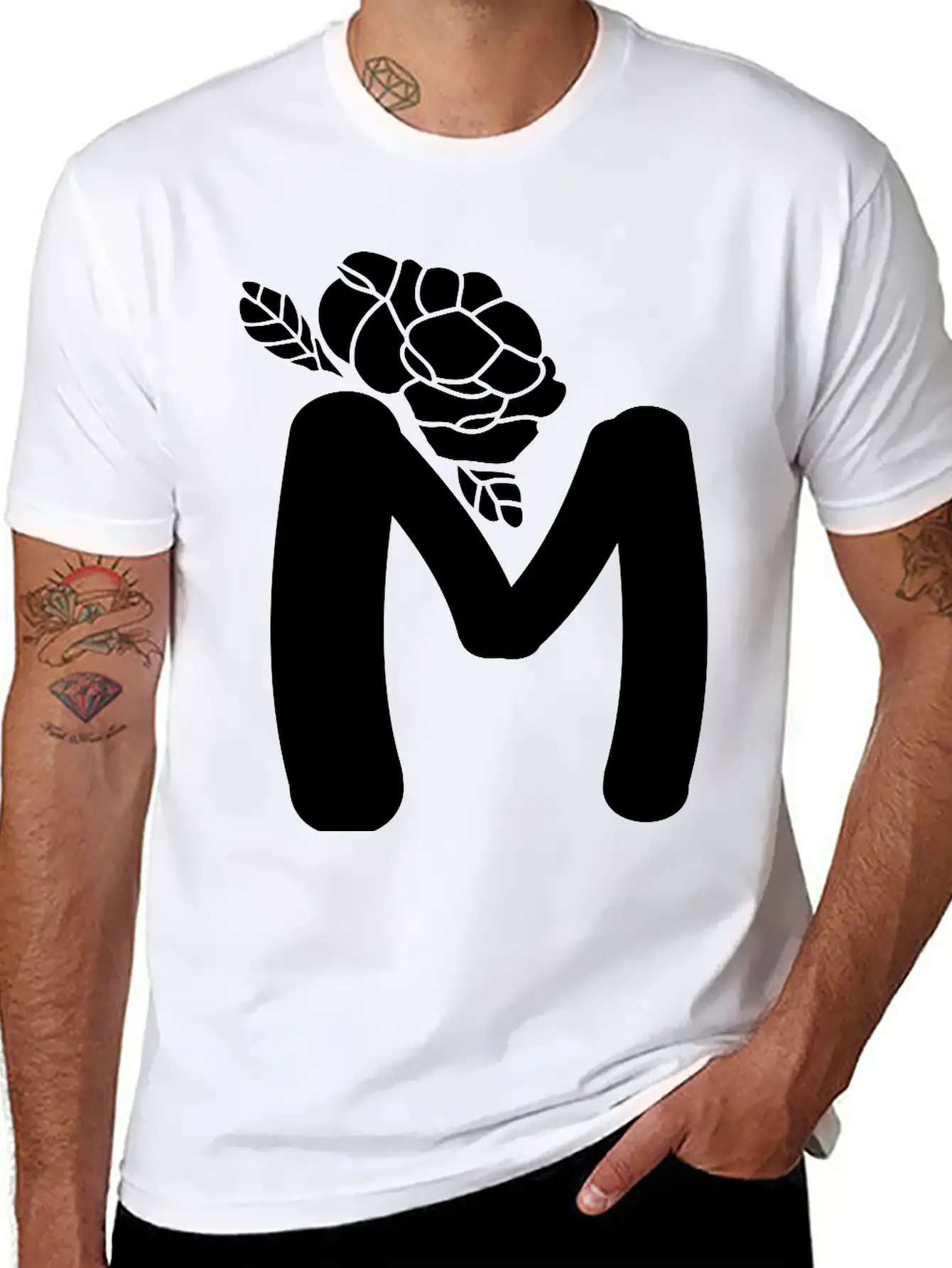Alphabet Letter M With Flower Lightweight Cotton T-Shirt – Daily Comfort Graphic Shirt