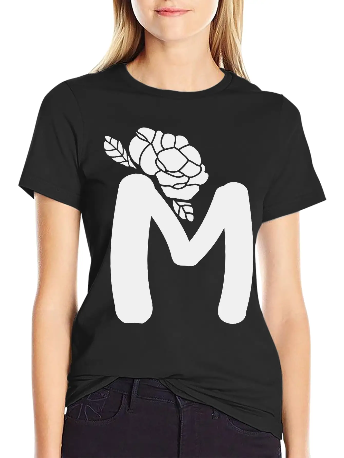 Alphabet Letter M With Flower Lightweight Cotton T-Shirt – Daily Comfort Graphic Shirt
