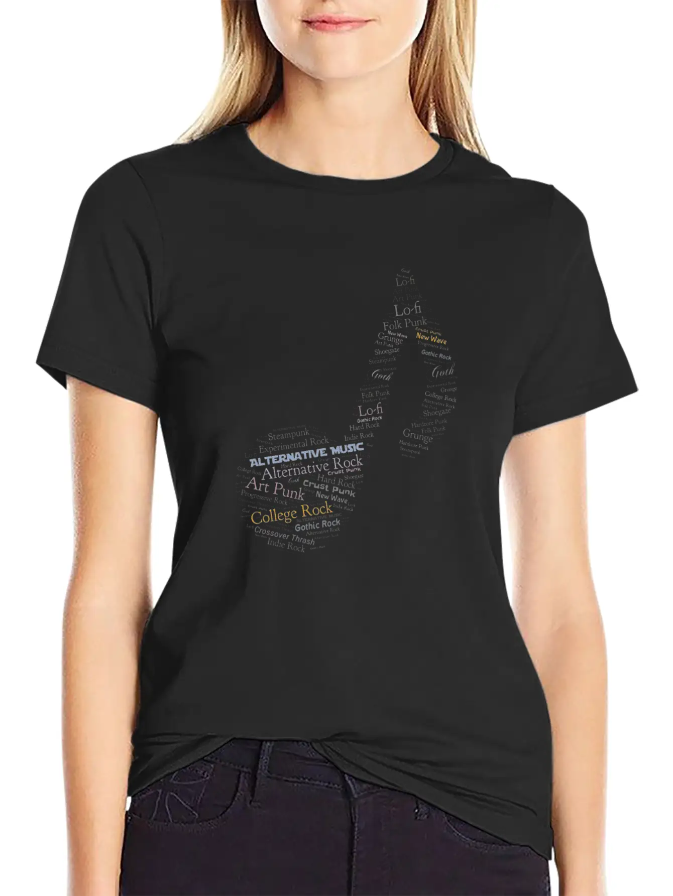 Alternative Music Word Cloud Modern Fit Casual T-Shirt – Clean And Versatile Design