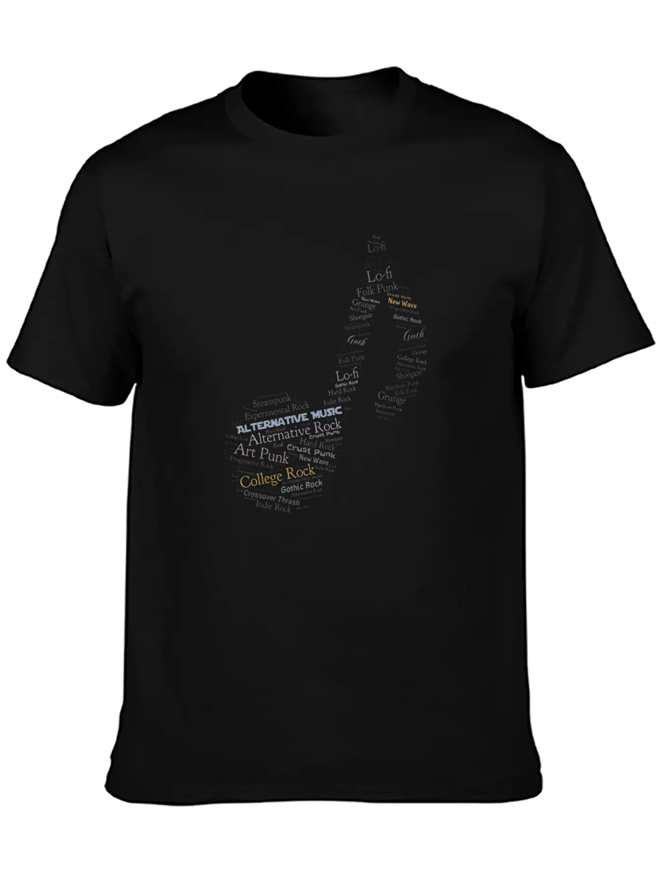 Alternative Music Word Cloud Modern Fit Casual T-Shirt – Clean And Versatile Design