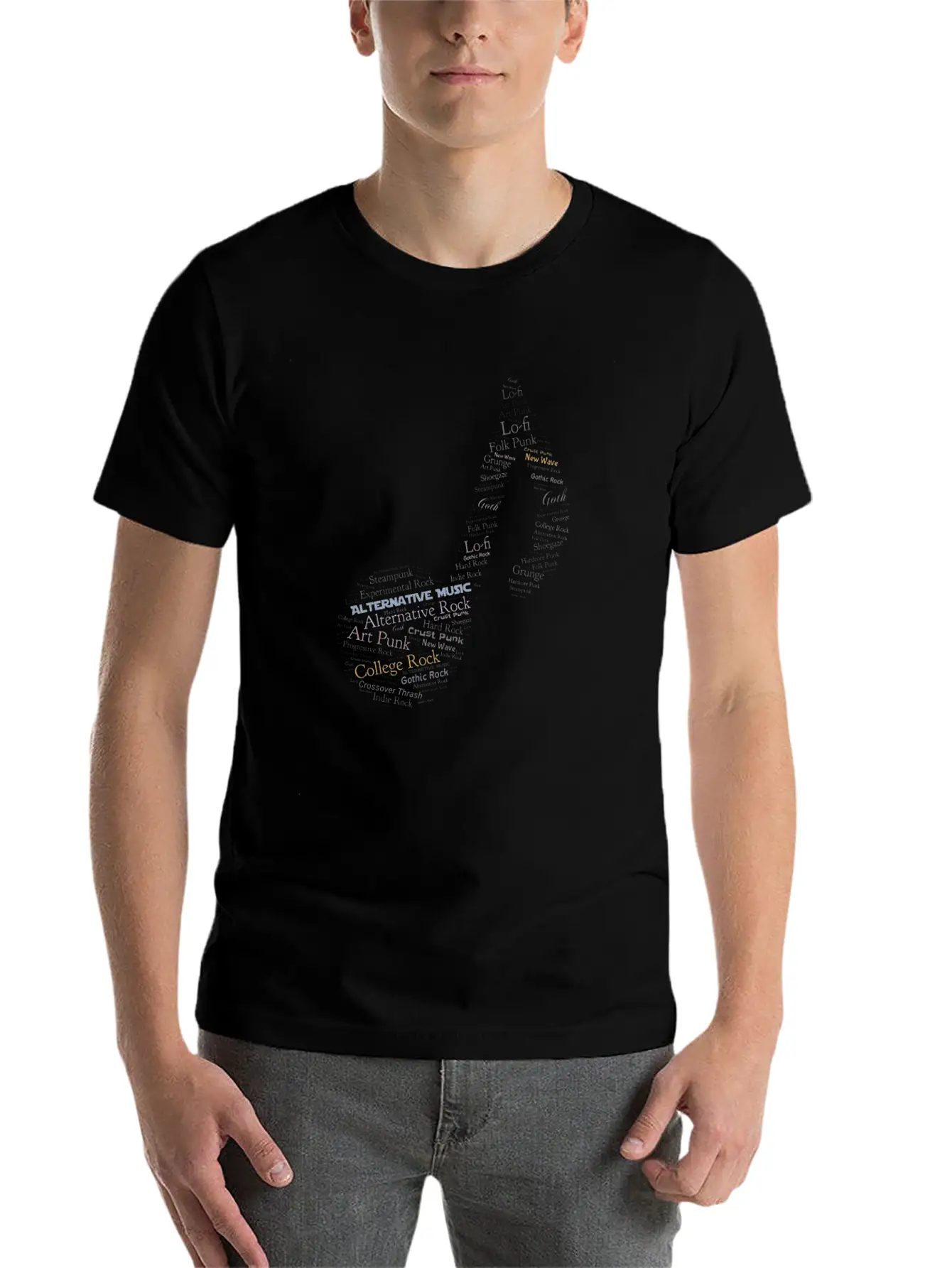 Alternative Music Word Cloud Modern Fit Casual T-Shirt – Clean And Versatile Design