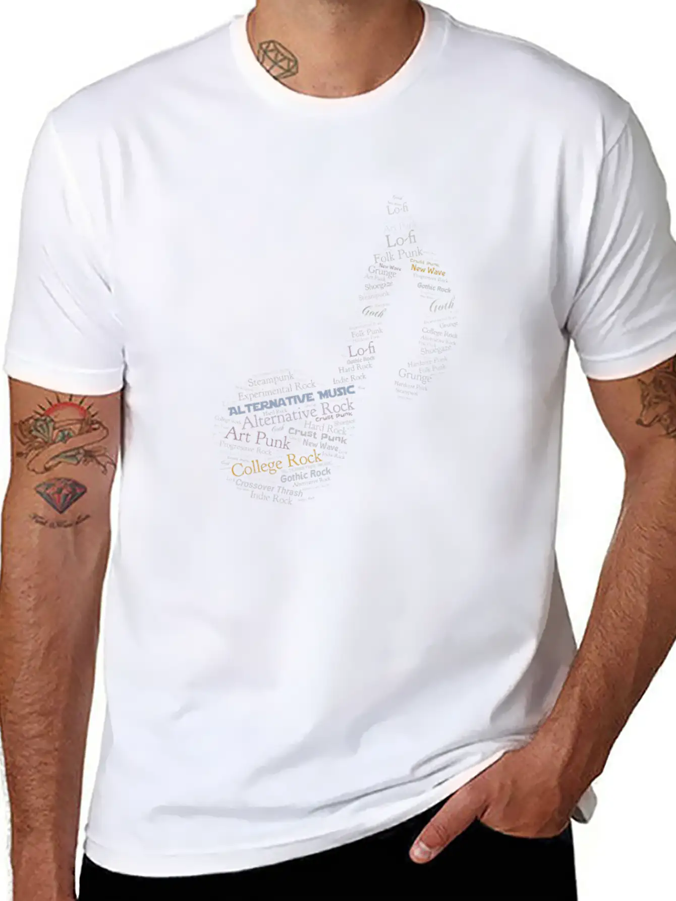 Alternative Music Word Cloud Modern Fit Casual T-Shirt – Clean And Versatile Design