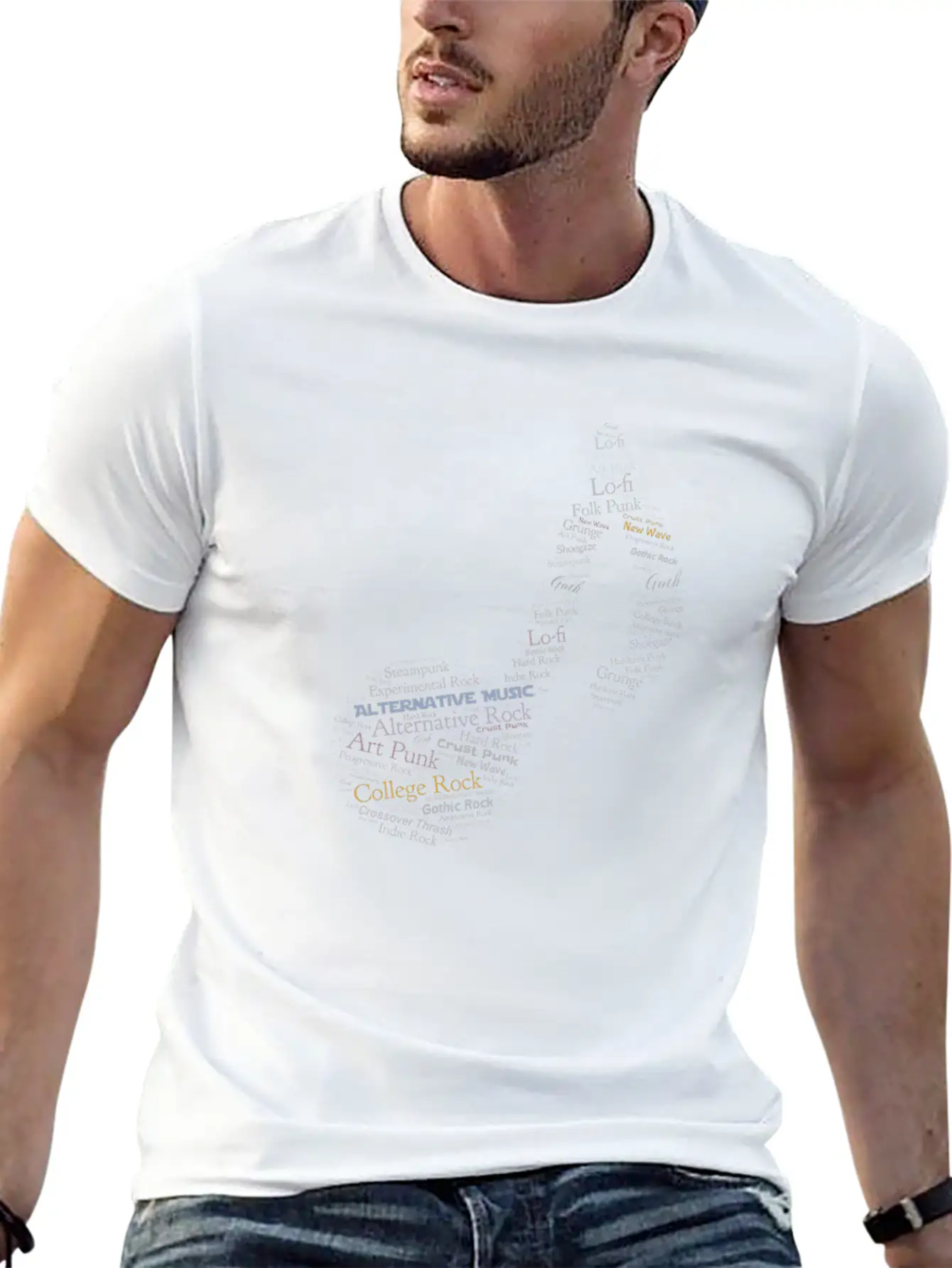 Alternative Music Word Cloud Modern Fit Casual T-Shirt – Clean And Versatile Design