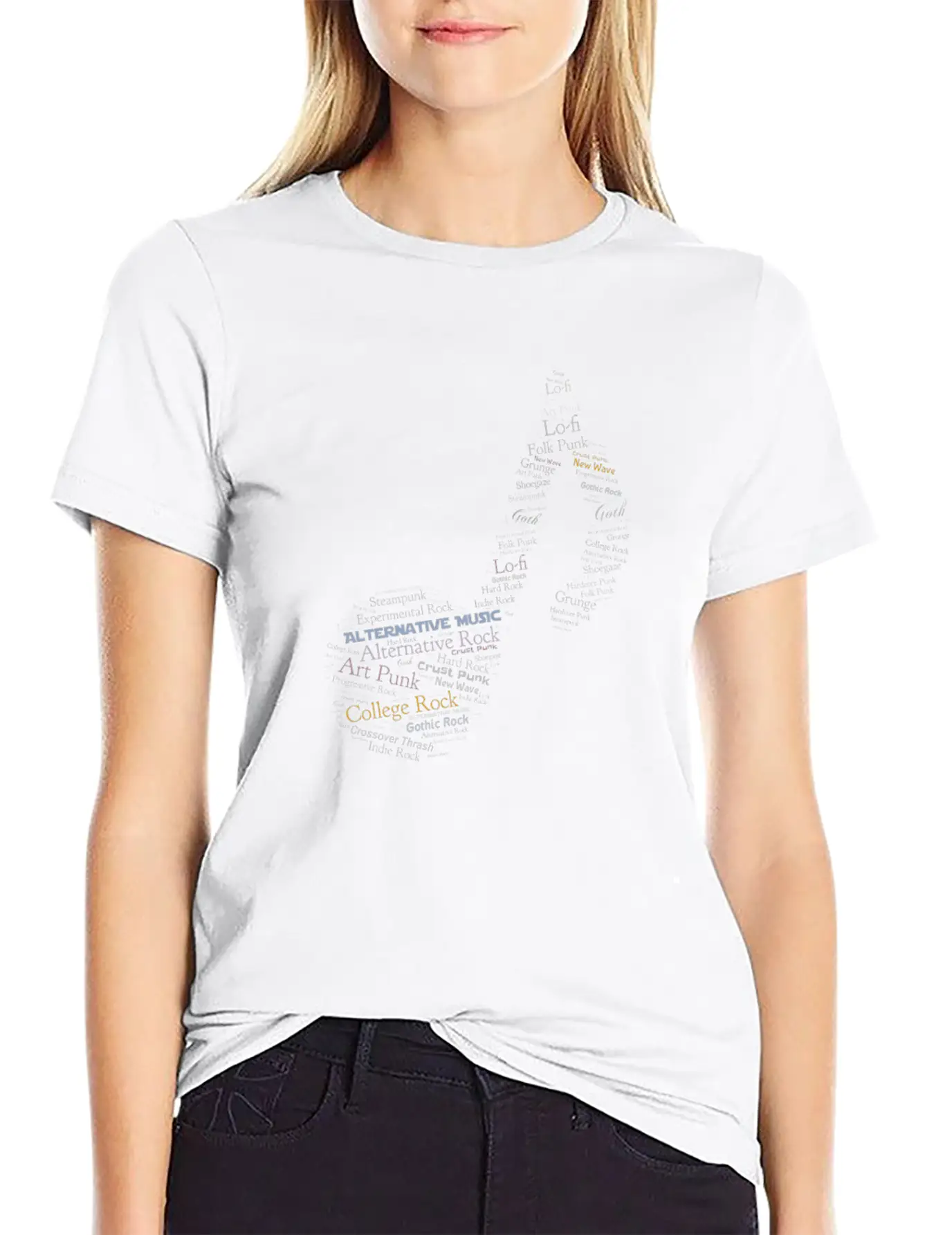 Alternative Music Word Cloud Modern Fit Casual T-Shirt – Clean And Versatile Design