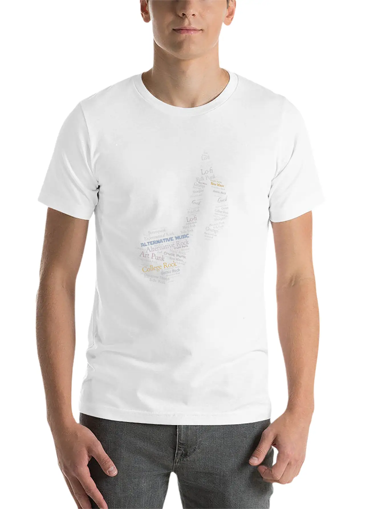 Alternative Music Word Cloud Modern Fit Casual T-Shirt – Clean And Versatile Design