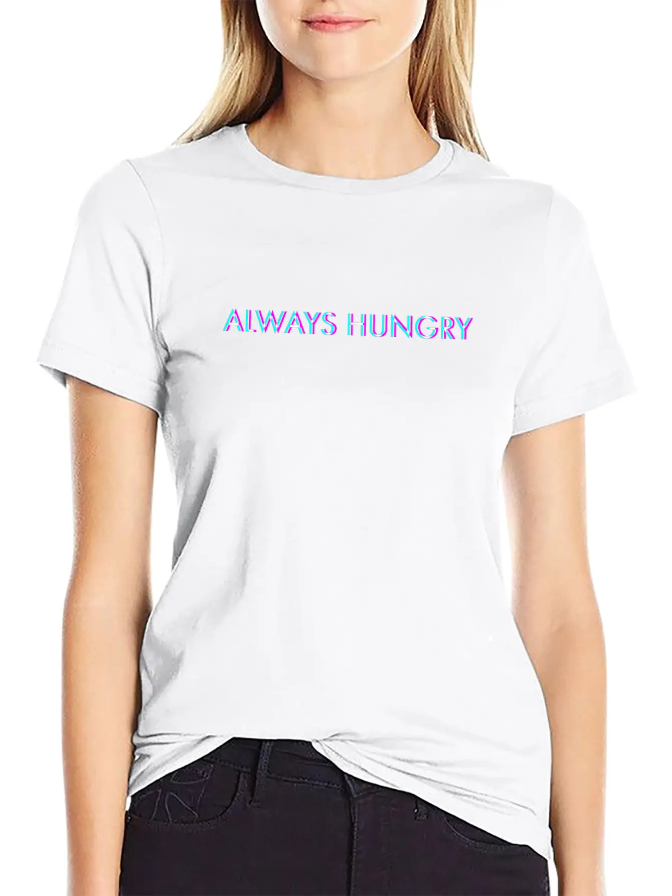 Always Hungry Anaglyph Glitch Art Vaporwave Gift Classic Fit Graphic Tee For Daily Comfort – Unisex Cotton Shirt