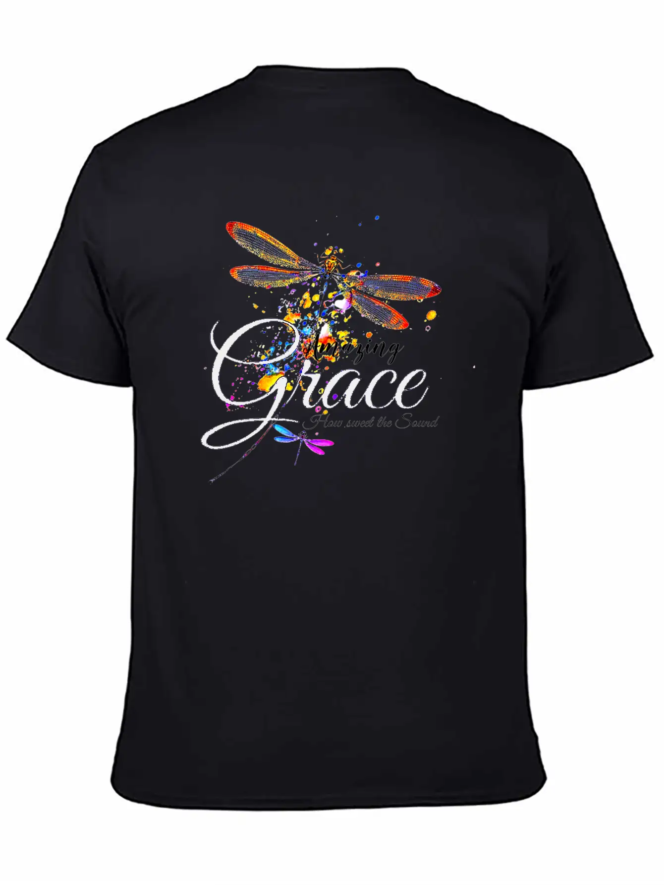 Amazing Grace Dragonfly Splatter Lightweight Cotton T-Shirt – Daily Comfort Graphic Shirt