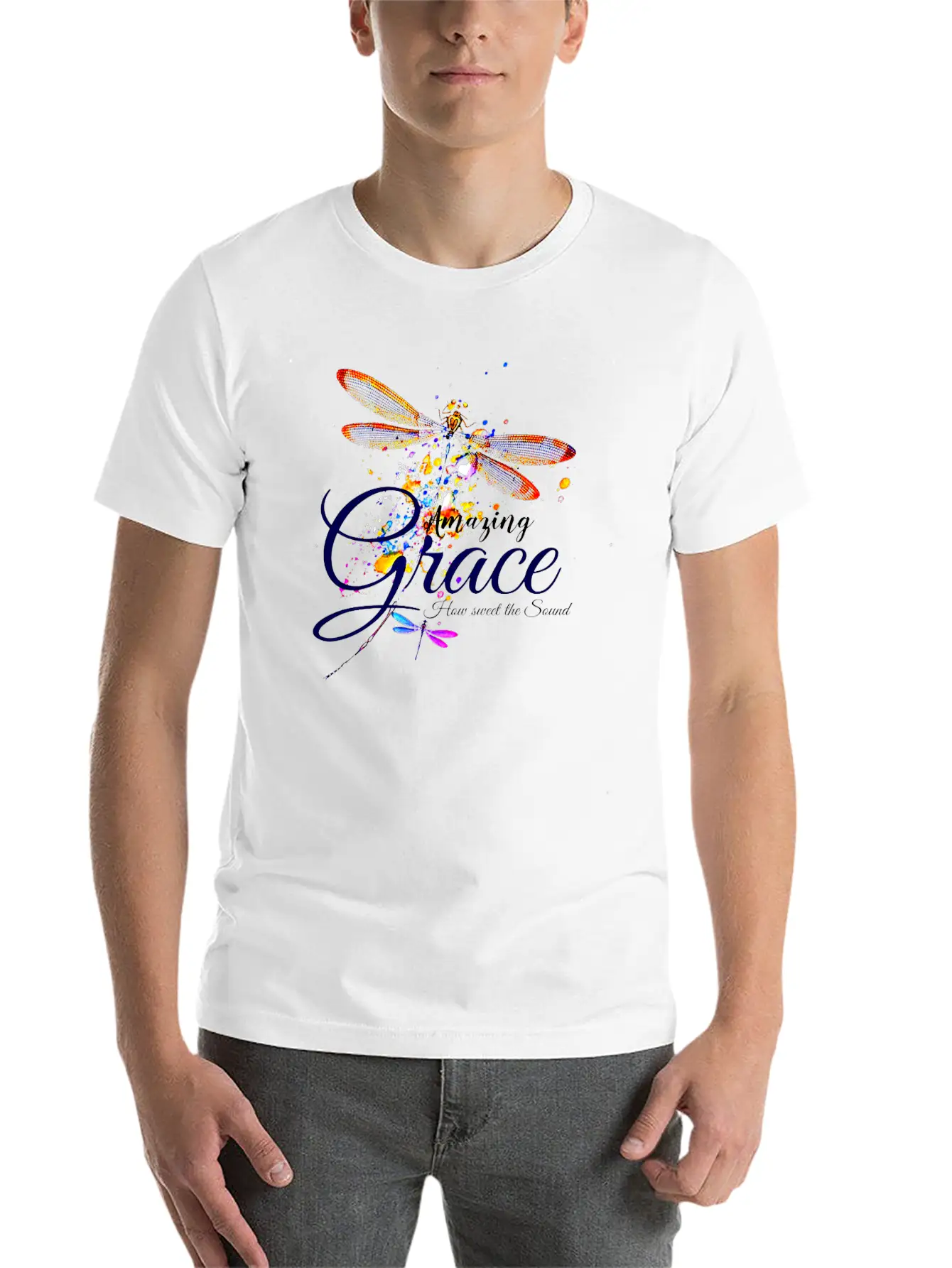 Amazing Grace Dragonfly Splatter Lightweight Cotton T-Shirt – Daily Comfort Graphic Shirt