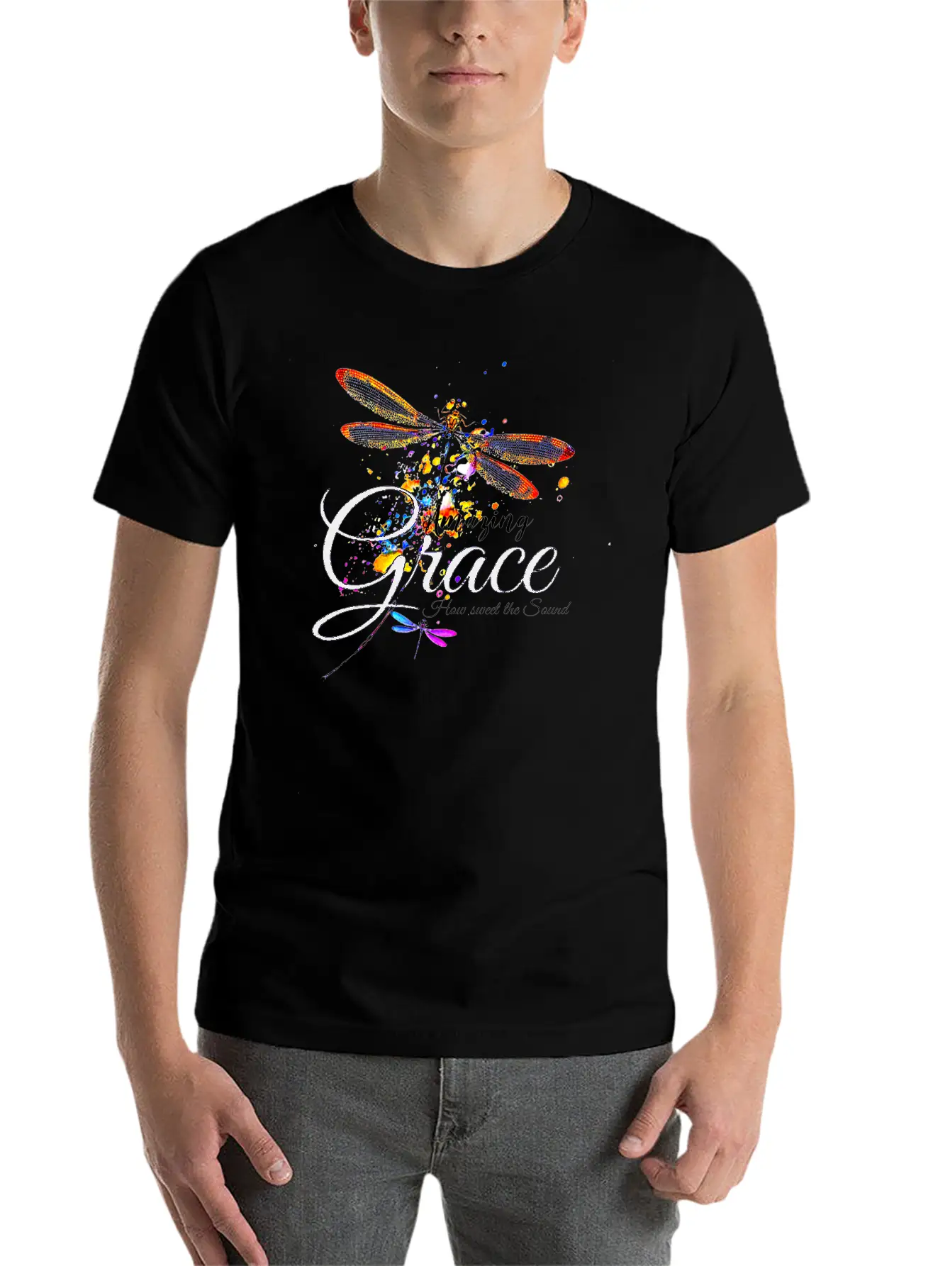 Amazing Grace Dragonfly Splatter Lightweight Cotton T-Shirt – Daily Comfort Graphic Shirt