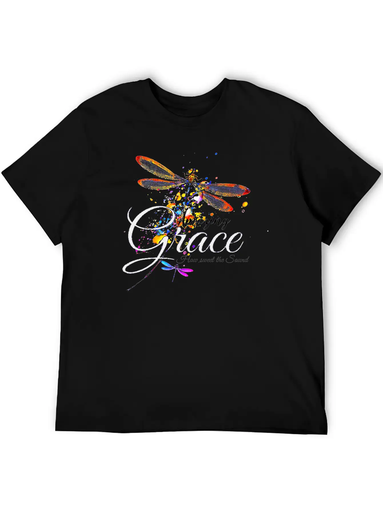 Amazing Grace Dragonfly Splatter Lightweight Cotton T-Shirt – Daily Comfort Graphic Shirt