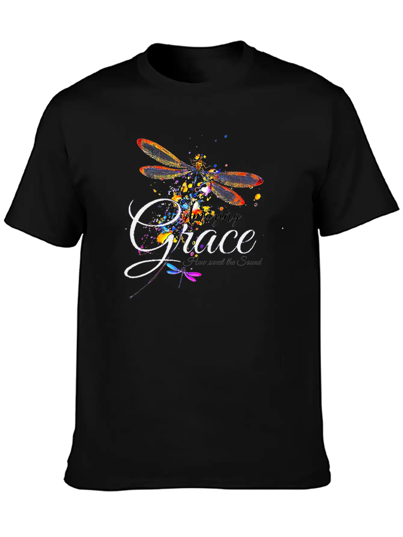 Amazing Grace Dragonfly Splatter Lightweight Cotton T-Shirt – Daily Comfort Graphic Shirt